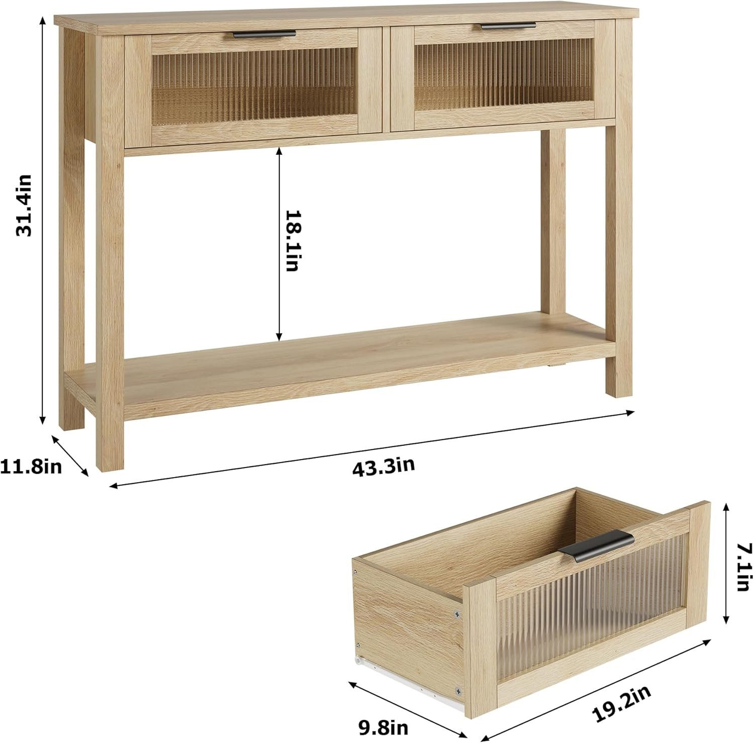 GarveeMore Konsolentisch 2-stufiger aus Holz mit 2 Glasschubladen und Staur günstig online kaufen