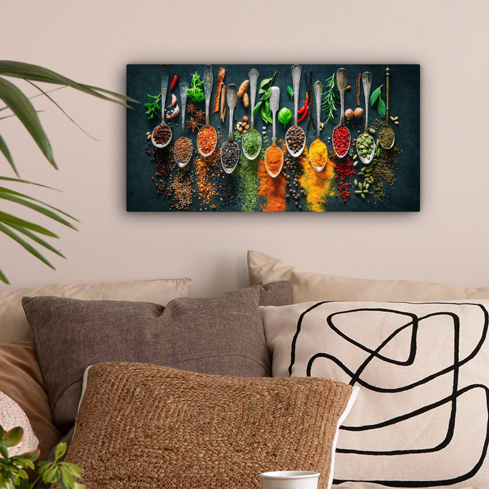 OneMillionCanvasses® Leinwandbild Panorama Löffel - Gewürze - Farbenfroh - günstig online kaufen