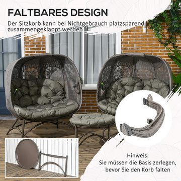 Outsunny Sitzgruppe 3tlg. Gartenstuhl-Set mit Couchtisch, Kissen, (Korbstuhl mit Faltbarem Sitzkorb, 3-tlg., Loungesessel), für Terrasse, Balkon, Stahl, Sand