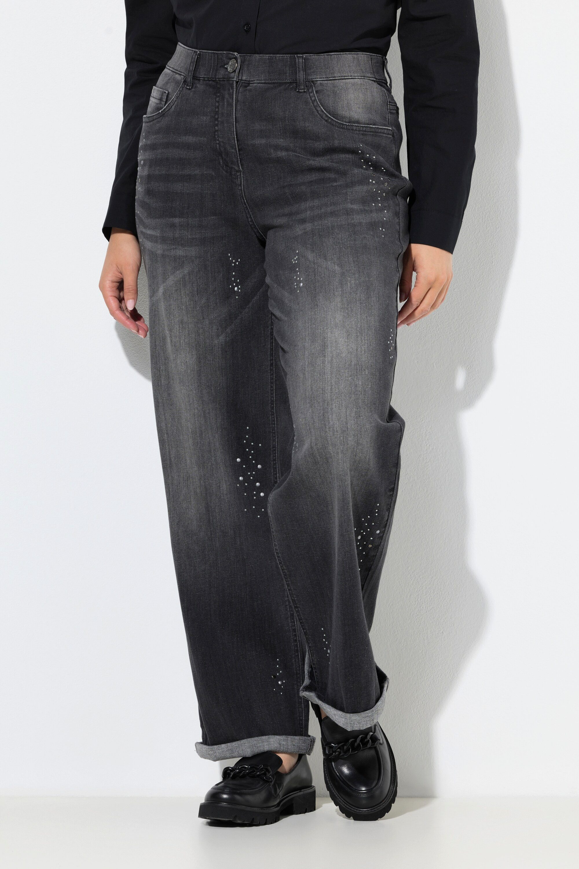 Ulla Popken Regular-fit-Jeans Jeans Mary Ziernieten weites Bein Komfortbund
