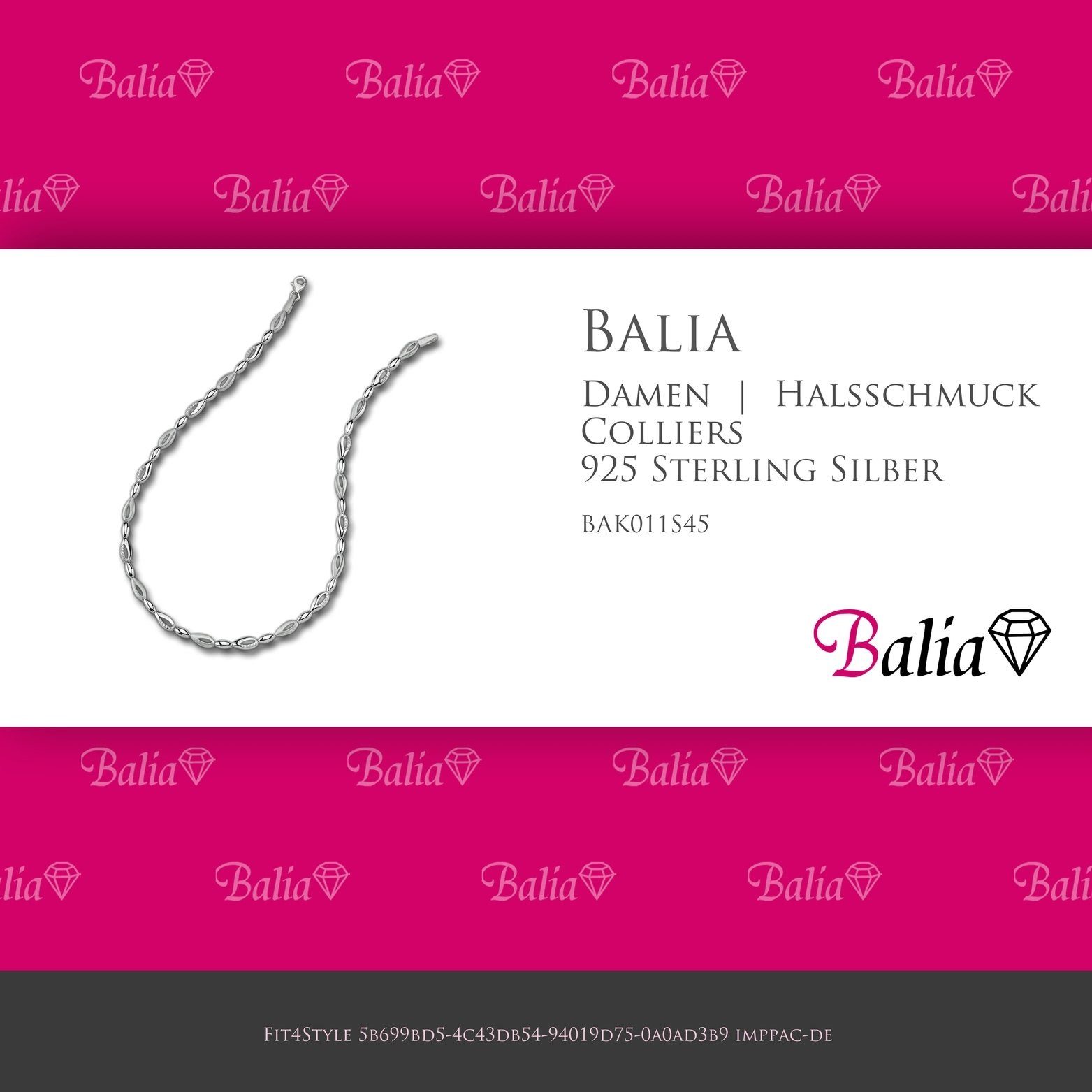 Collier mattiert (Collier), Balia Sterling 925 Collier Silber(Tropfen) für Damen Damen 45cm, Colliers, ca. Balia Halsketten