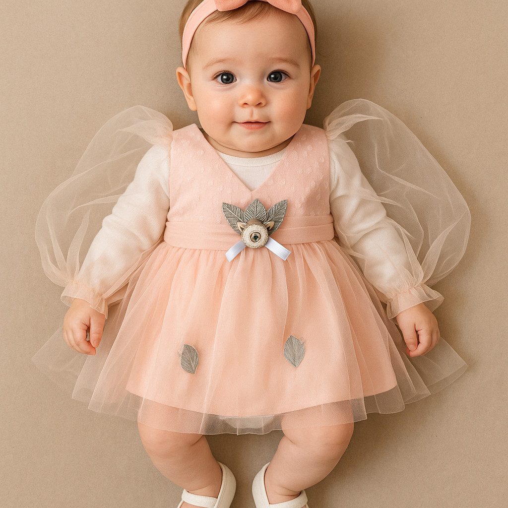 Neugeborenen-Geschenkset Mädchen Outfit, 4er Set Kleinkind, Body + Kleid + Schuhe + Stirnband