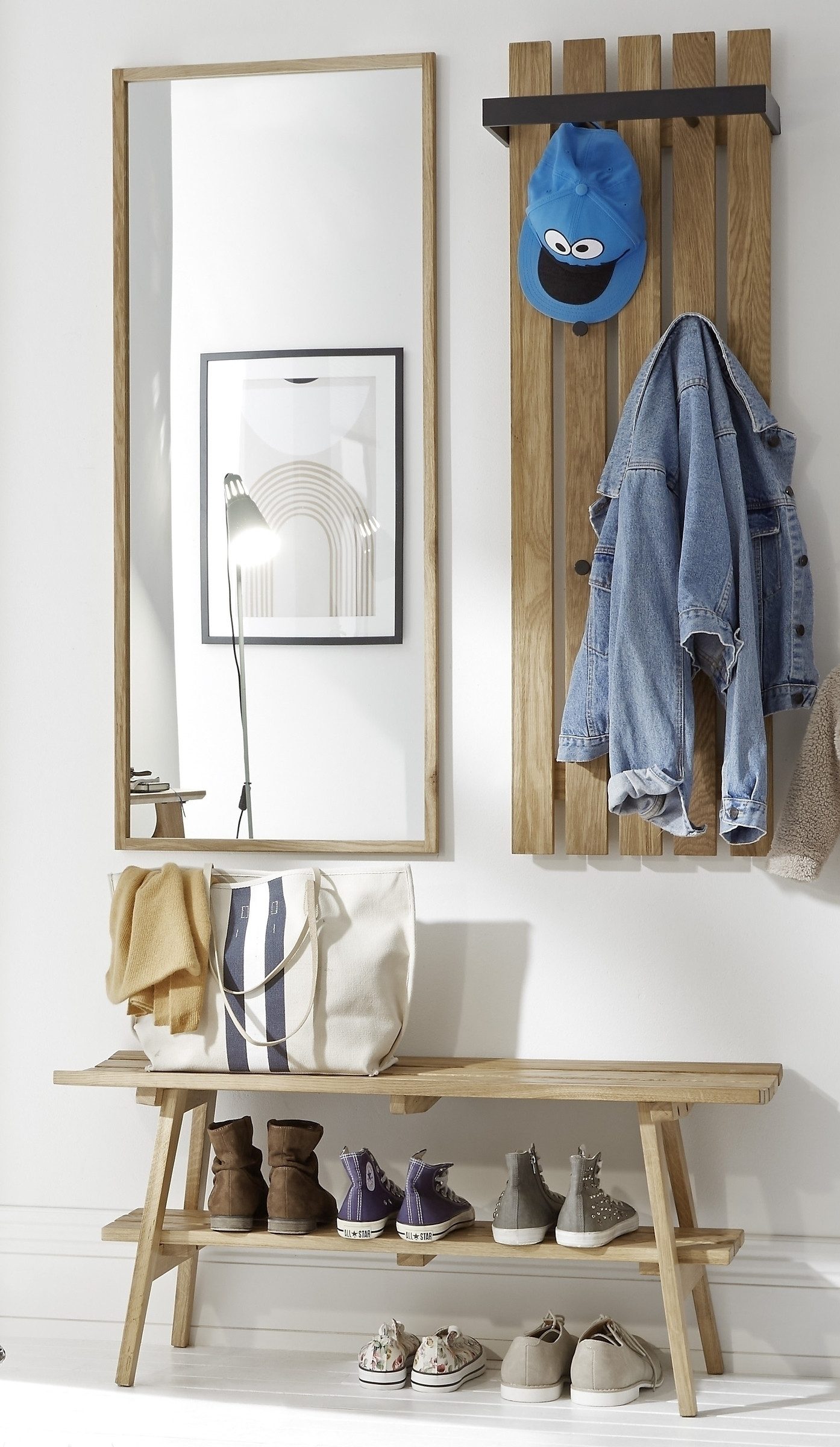 möbelando Garderoben-Set BANTRY, (3-tlg) in Eiche, Massivholz - 100x170x36cm (BxHxT)