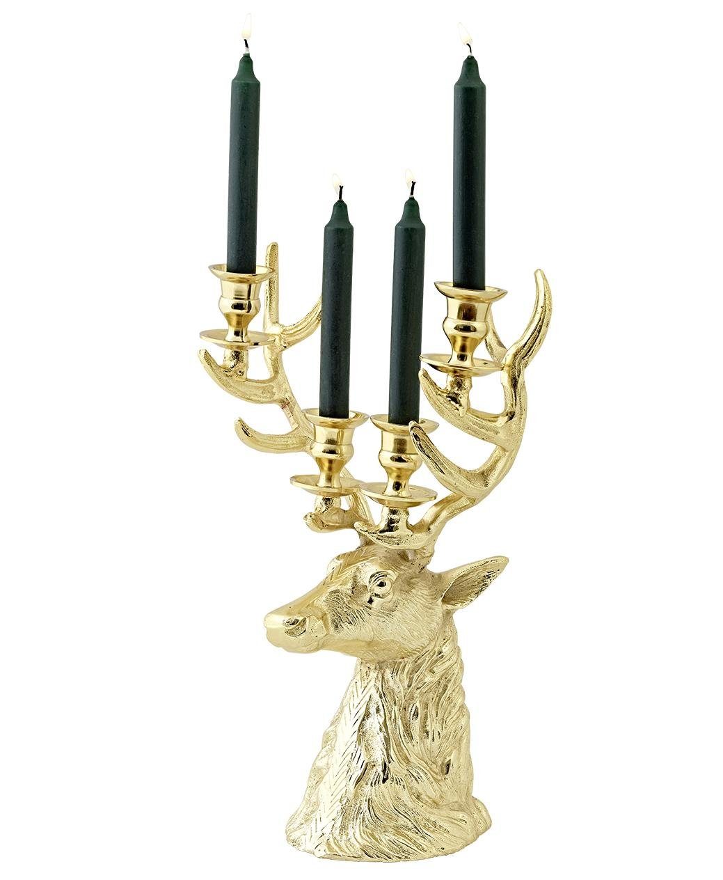 Richard, mit 4-Flammig Kerzenleuchter Kerzenständer EDZARD für Kerzenhalter 43 Stabkerzen, im Gold-Optik cm Höhe Hirsch-Design,