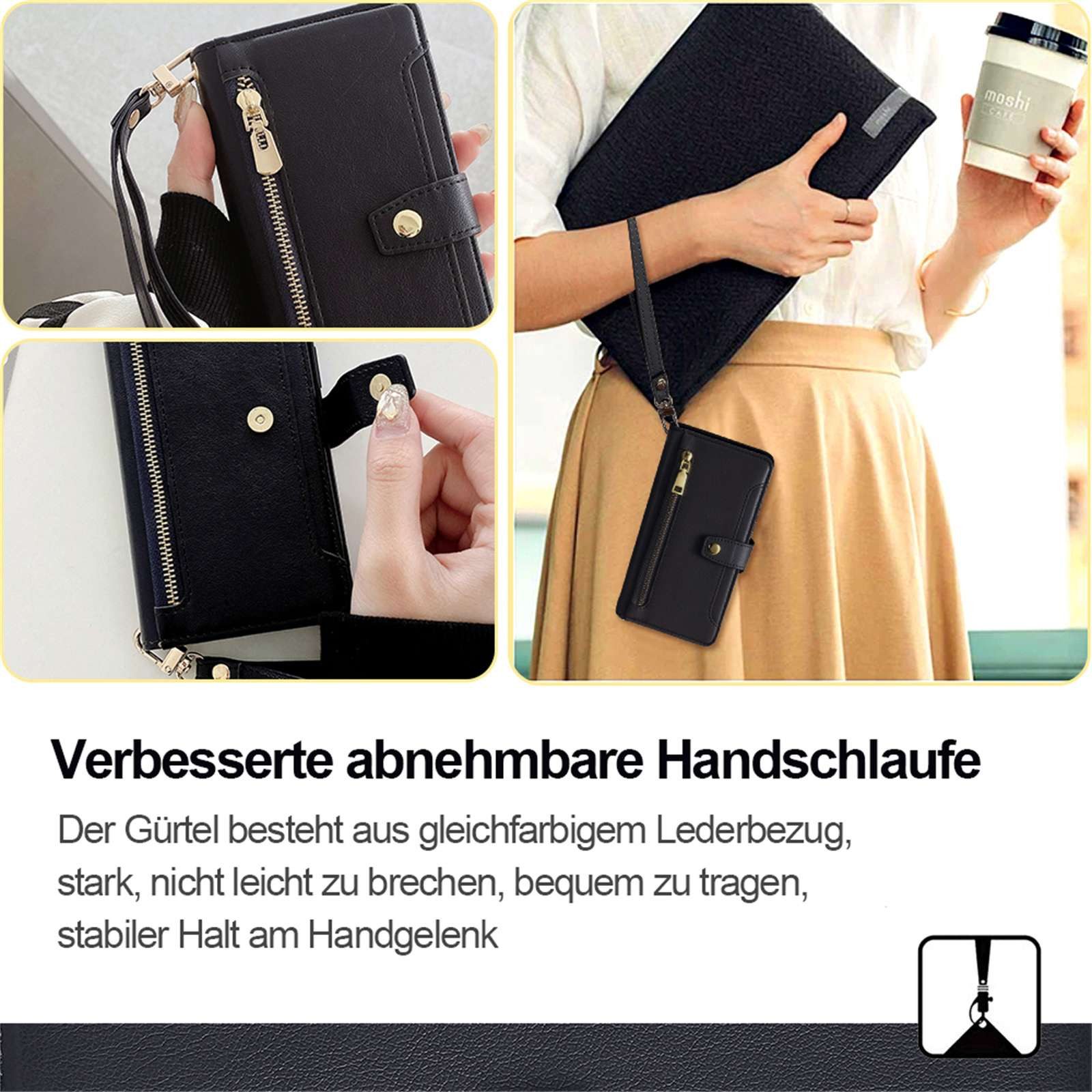 betterfon Handykette für Samsung Galaxy Leder Umhänge Hülle mit Kartenfächer, Hände frei – mit Silikonhülle & Schnur für flexiblen Alltag – Bild 4 von 5