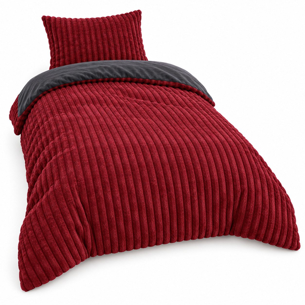 Leonado Vicenti Bettwäsche CORD Optik, Teddy Plüsch, Cashmere Touch, Fleece, 2 teilig, Winter, Wendeseite Anthrazit, flauschig, warm, Nicky-Plüsch
