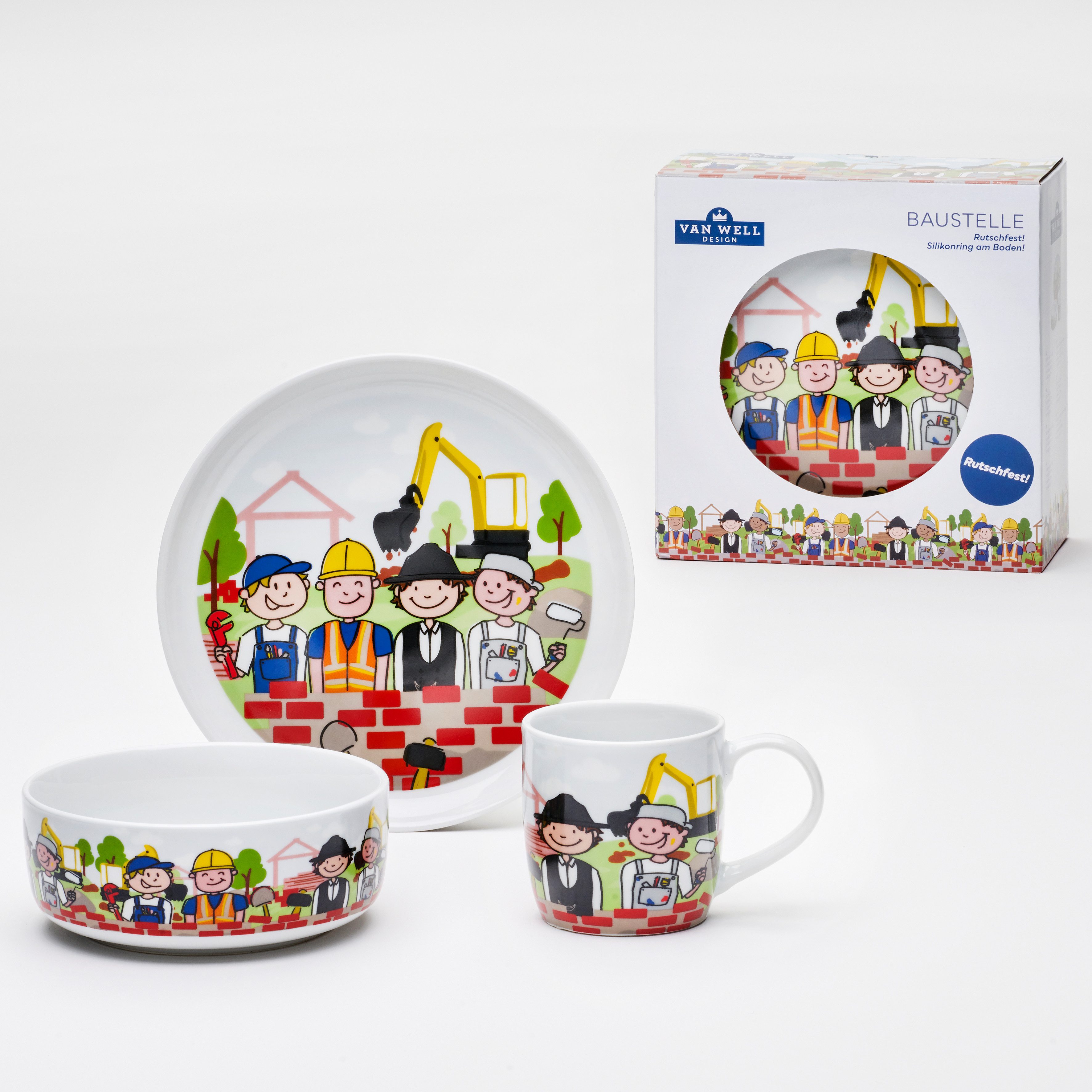 Kindergeschirr-Set Kinderset Baustelle, 3-teilig, Geschirr-Set, Service