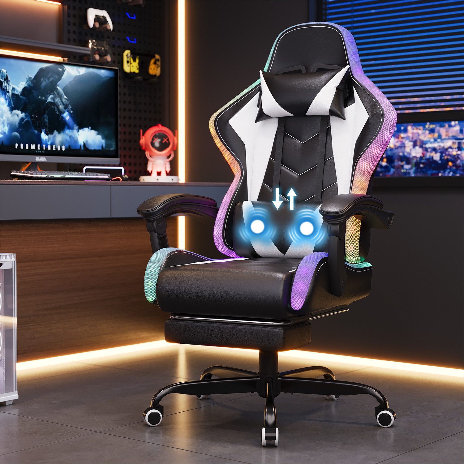 HOMALL Gaming-Stuhl LED Gaming Chair,Massage,Bürostuhl,Gaming Stuhl günstig online kaufen