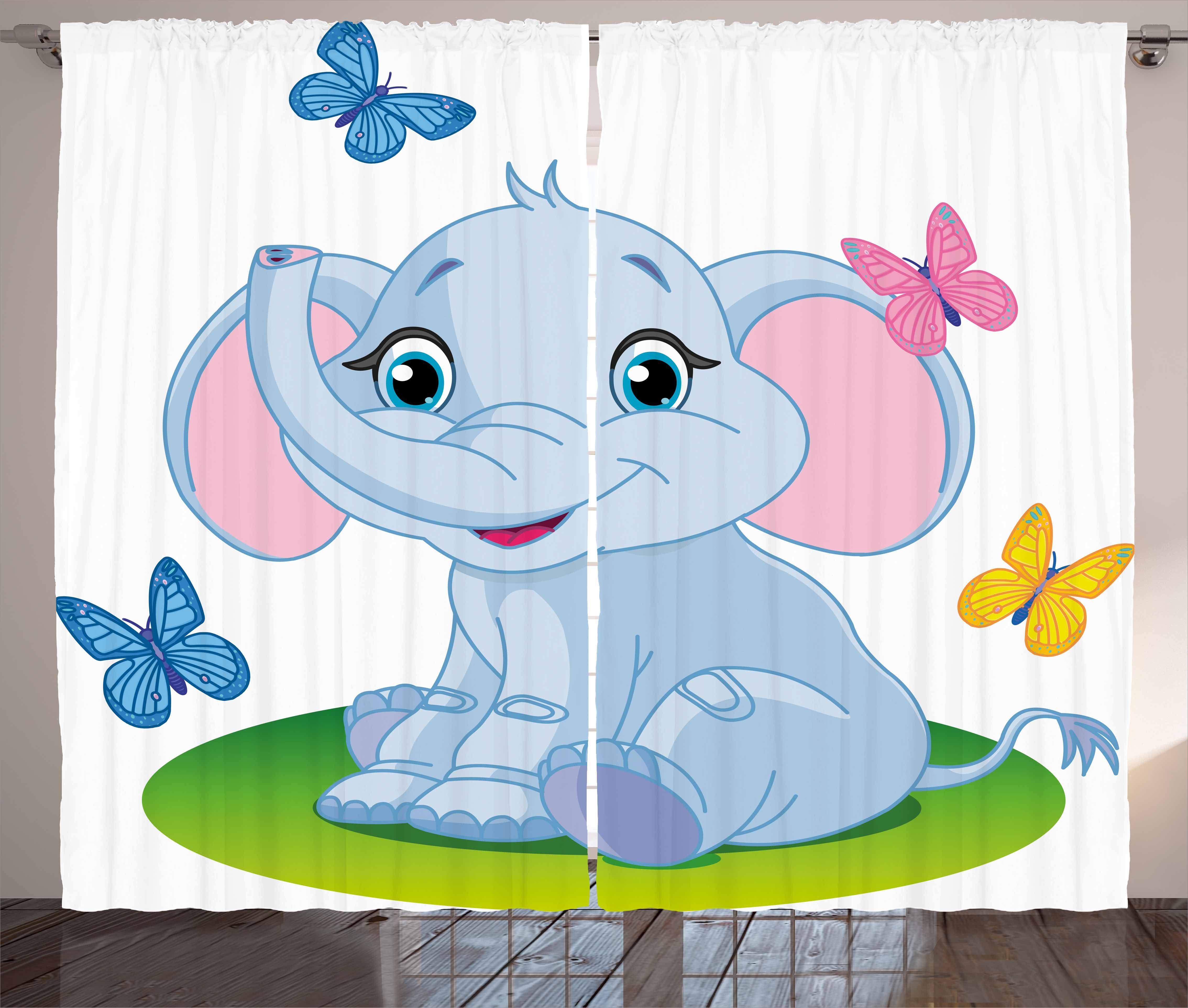 Schlaufen Gardine Vorhang Schlafzimmer Abakuhaus, Haken, Kindergarten und auf Wiese der Elefant mit Kräuselband