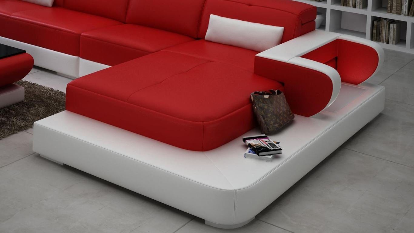 JVmoebel Ecksofa, Designer Sofa Couch Ecksofa mit Hocker Polster Garnitur Rot