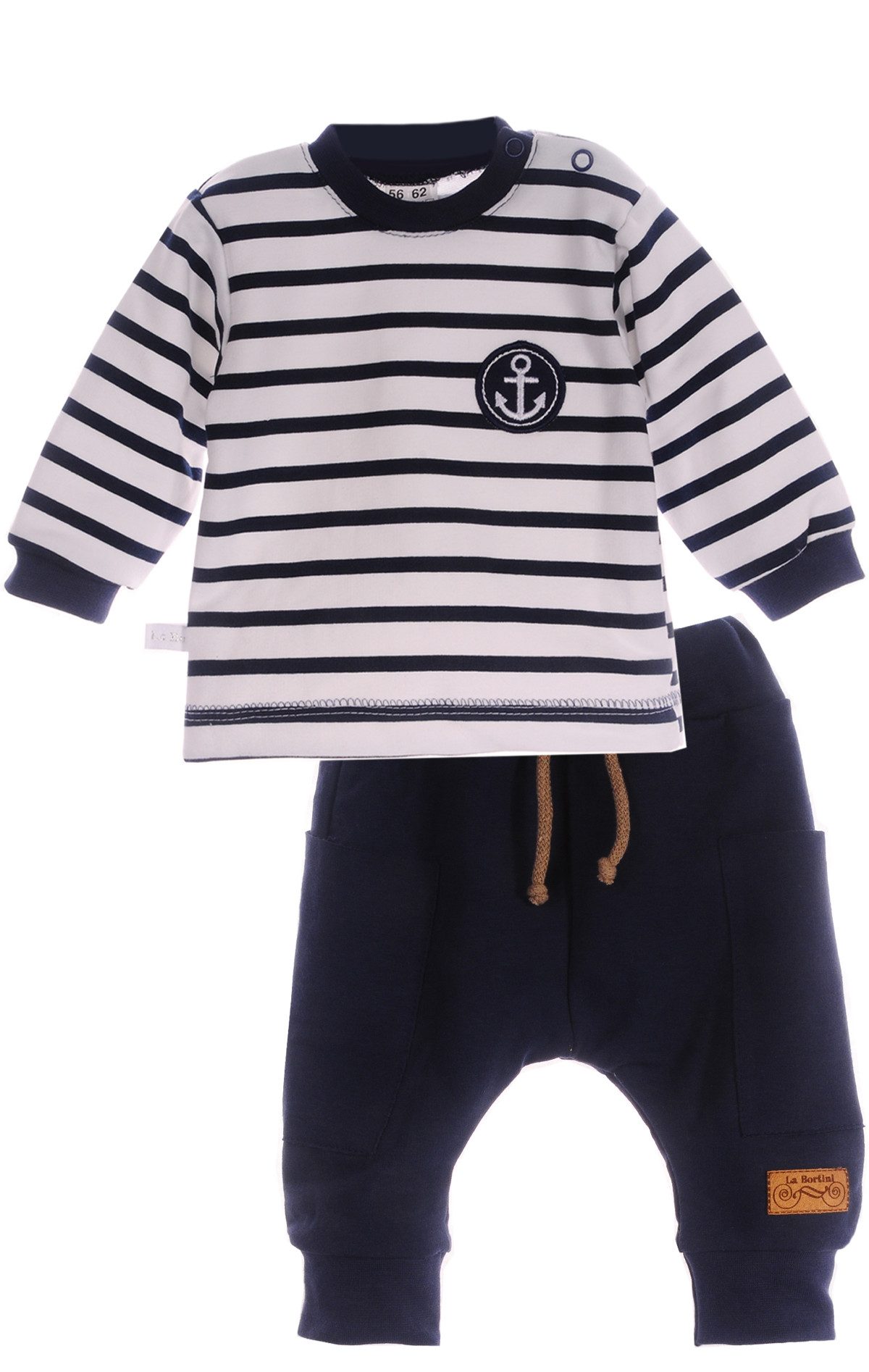 La Bortini Langarmshirt & Hose Kapuzenjacke Shirt und Hose Baby und Kinder Anzug 3Tlg elastisch, gestreift, 50 56 62 68 74 80 86 92 98 – Bild 2 von 5