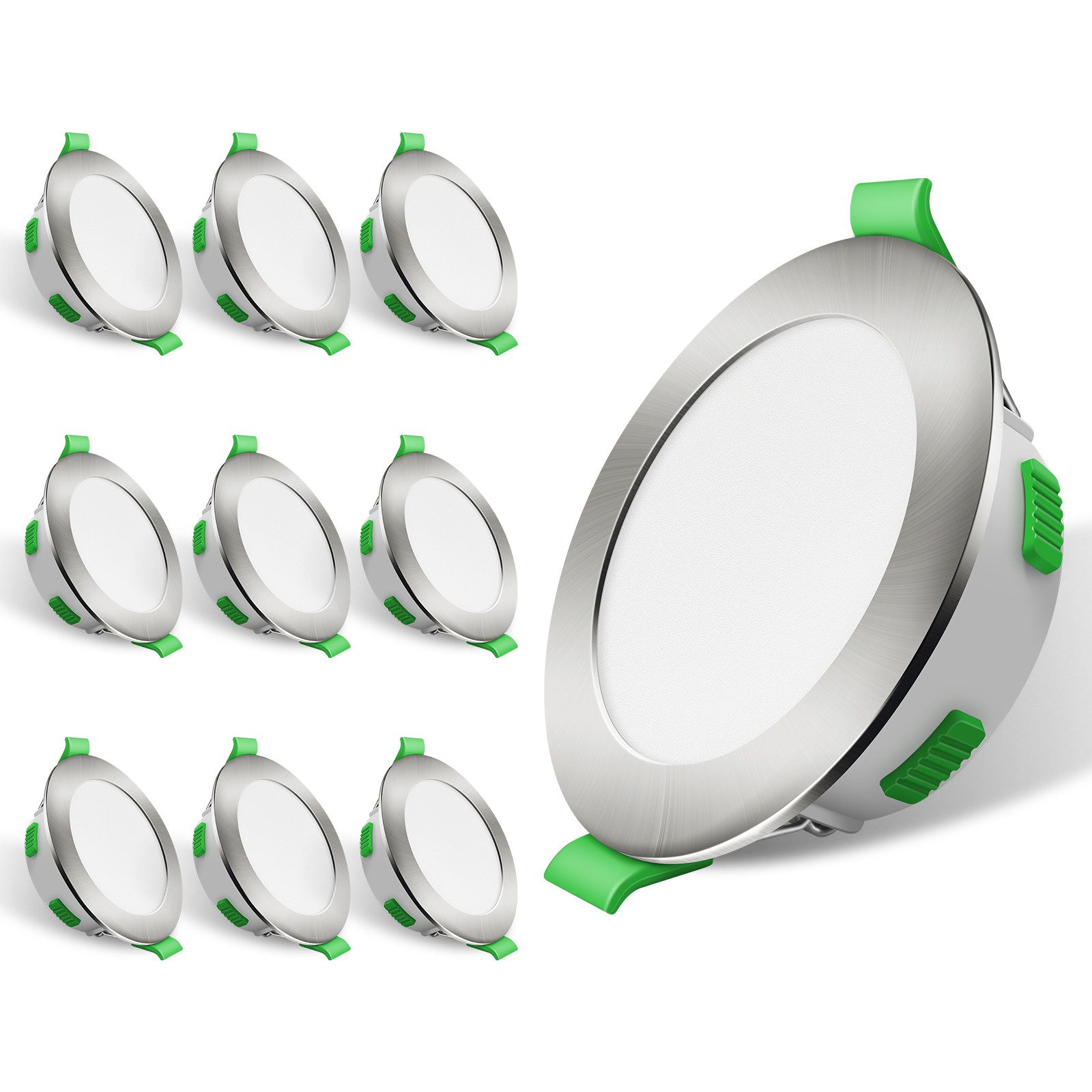 ALUSSO LED Einbaustrahler 10er-Set, 8W LED Einbaustrahler, Decken Leuchte, Flach Прожекторы, mit hochwertigen PC-Materialen, Rund, Nickel