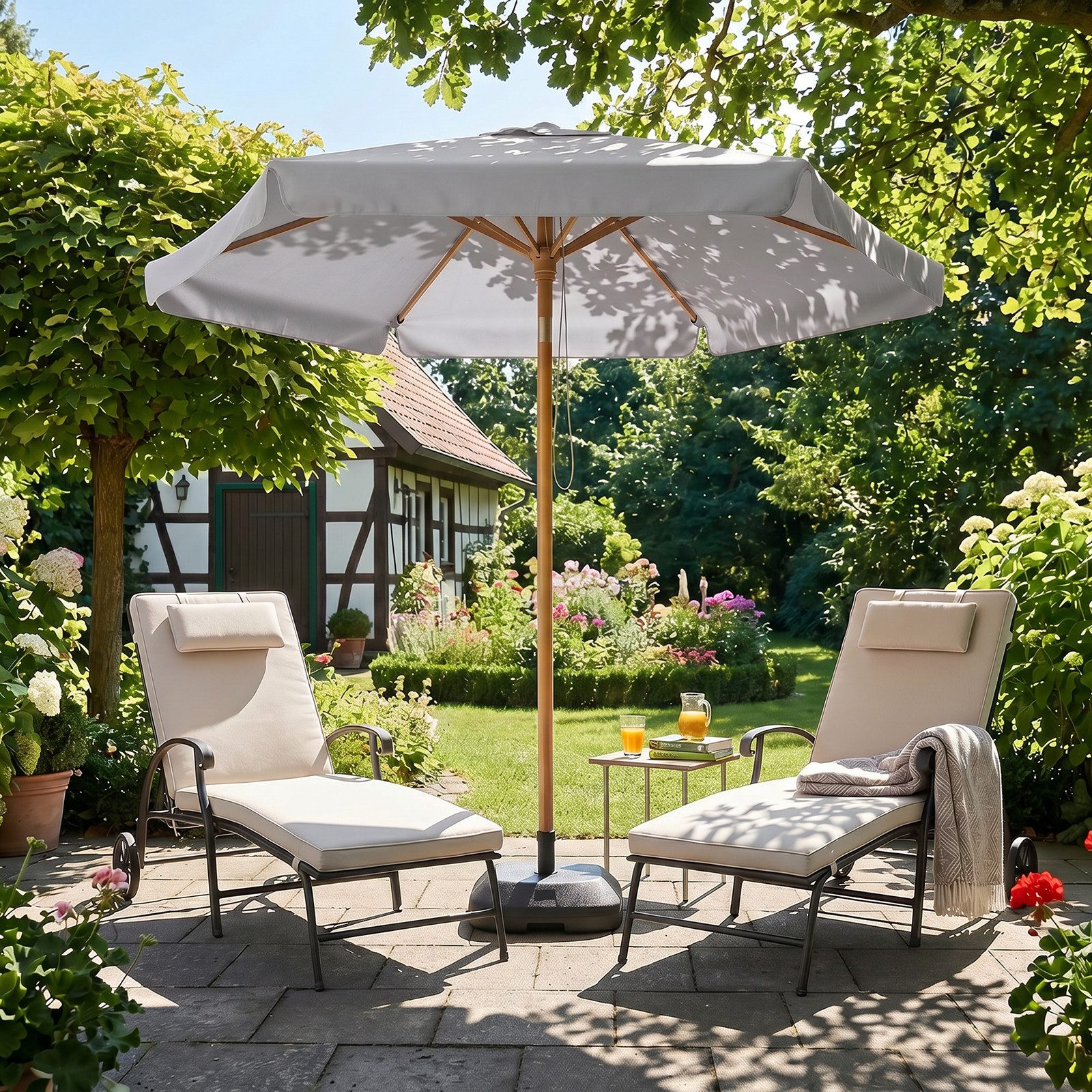 Sekey Balkonschirm Ø 200 cm Sonnenschirm Holzoptik Gartenschirm für Terrasse und Hof, LxB: 200,00x220,00 cm, Stabiler Sonnenschirm knickbar, UV Schutz 50+