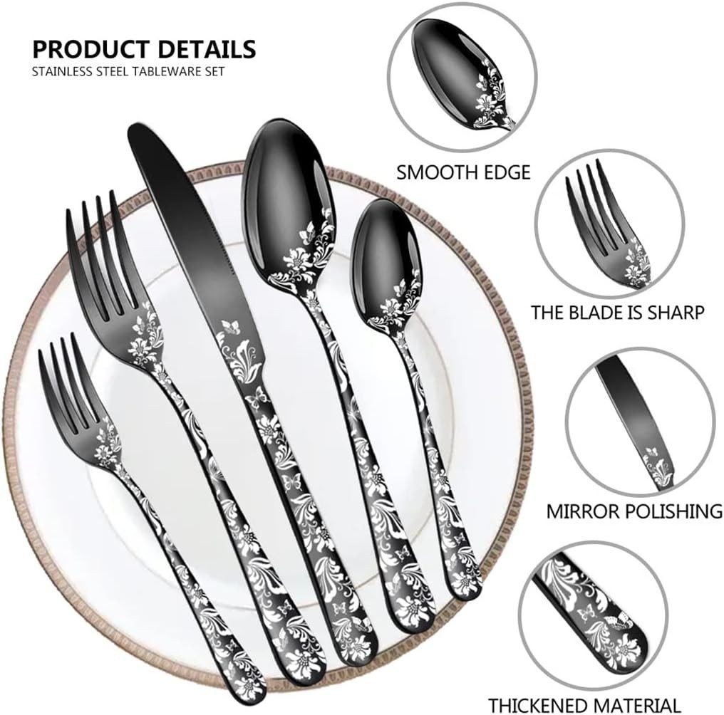 HEYHIPPO Besteck-Set Gemustertes Edelstahlgeschirr, 20-teiliges Set, Western-Steakmesser-, Gabel- und Löffelset, geeignet für Zuhause und Restaurant