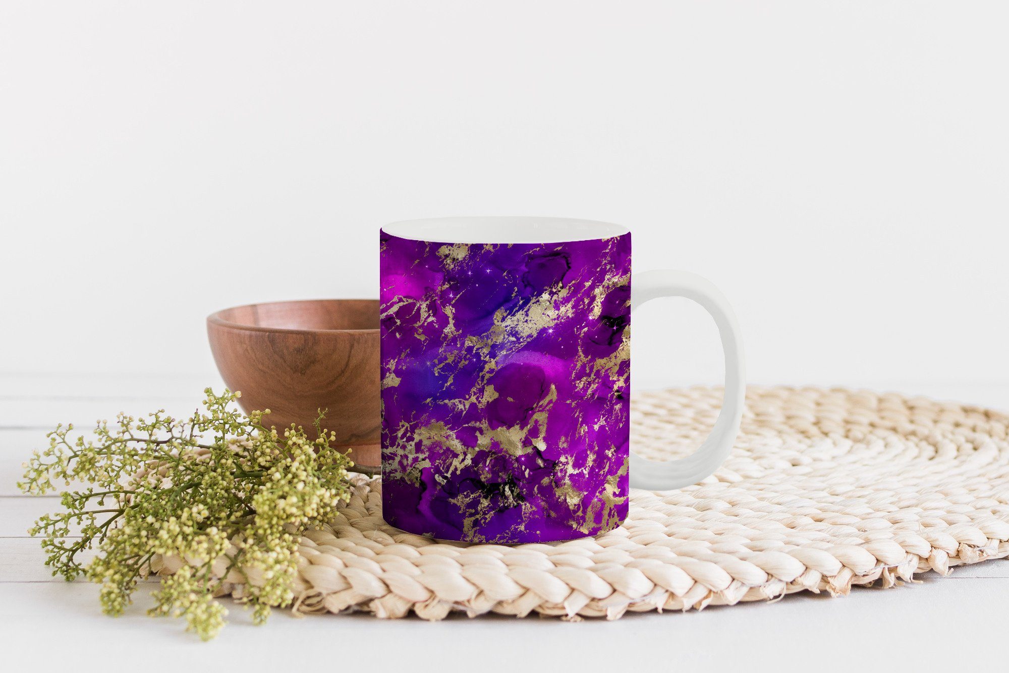 Lila - MuchoWow Kaffeetassen, - Marmor Teetasse, Geschenk Muster, Teetasse, Tasse Gold - Becher, Keramik,