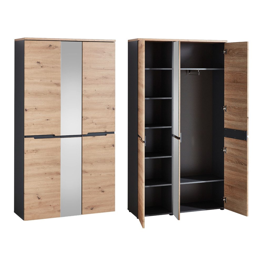 Lomadox Kleiderschrank MANRESA-36 Garderobenschrank Flur in Artisan Eiche Nb. mit Graphit 105/192/38 cm