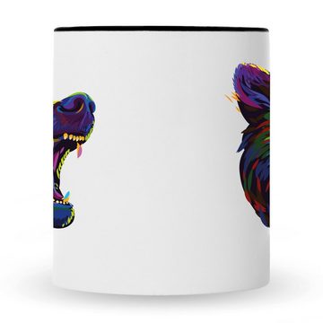 GRAVURZEILE Tasse mit Motiv - Bunter Bär, Keramik, Farbe: Schwarz & Weiß