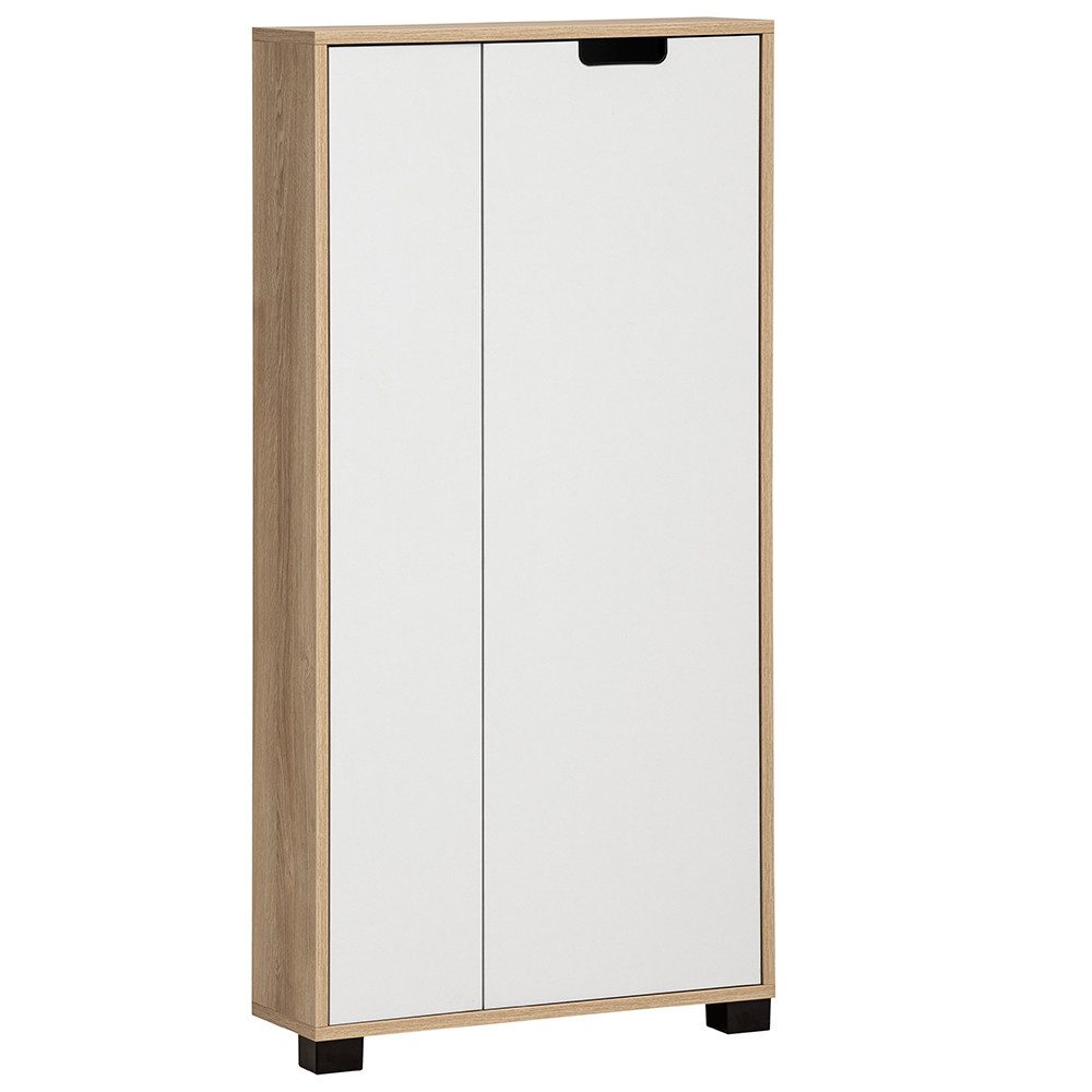 Lomadox Highboard ELURU-80, in weiß mit Eiche, 60 cm breit, 2 Türen, geringe Tiefe