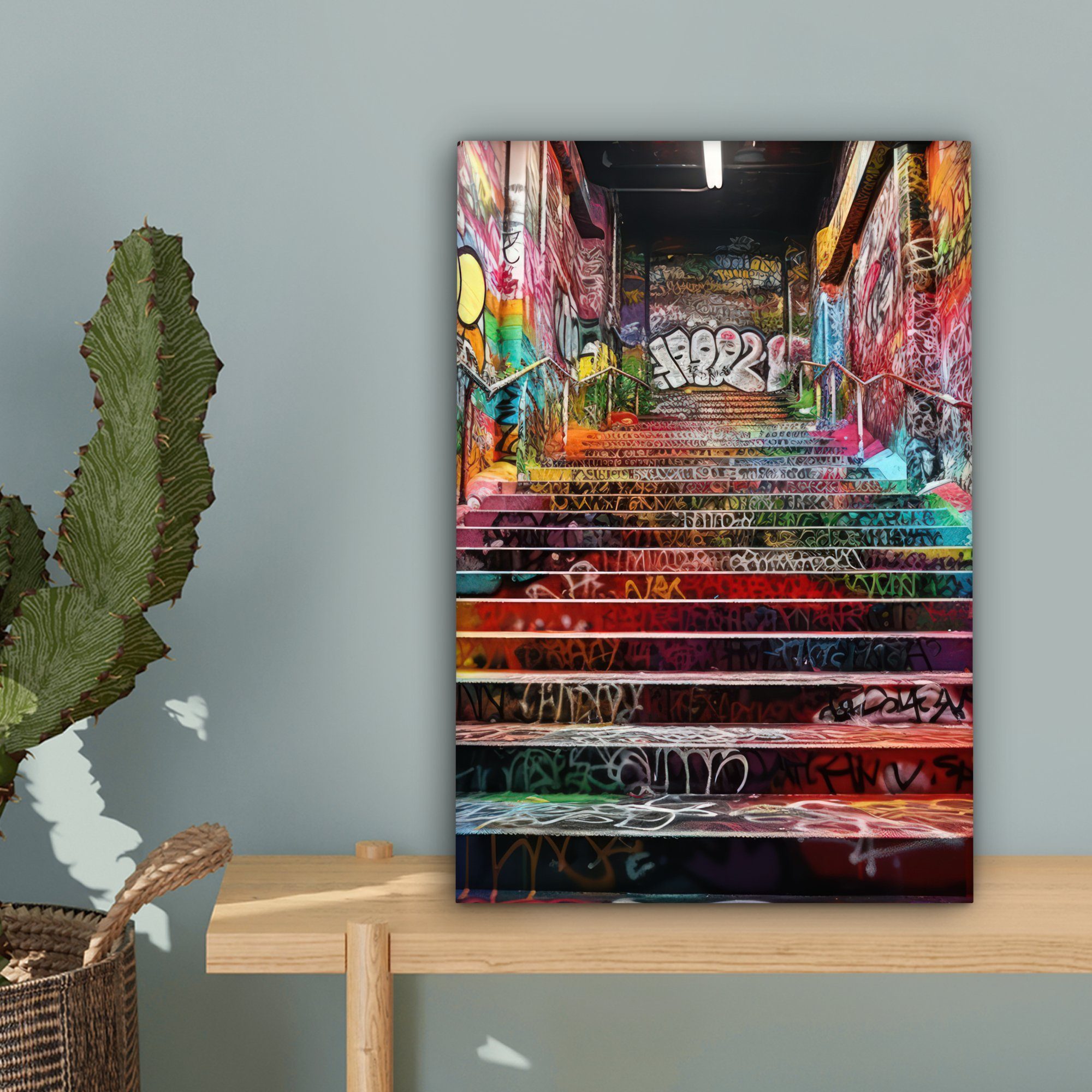 OneMillionCanvasses® Leinwandbild Treppe - Graffiti - Farben - Kunst, Fotodruck (1 St), Wandbild, Deko Schlafzimmer Wohnzimmer Flur 20x20 cm – Bild 3 von 5