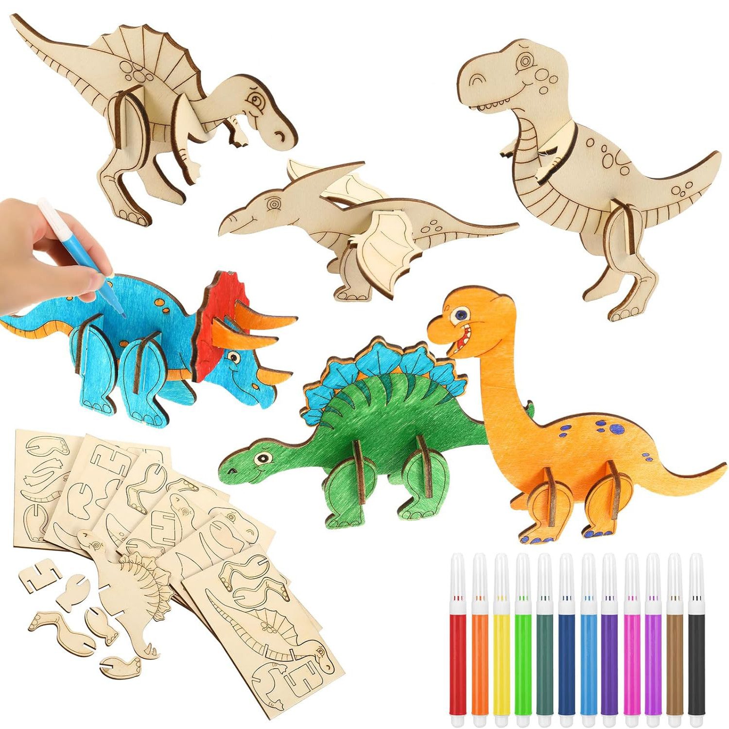 FOUORTUNATE-BEE 3D-Puzzle 12 Stück Dinosaurier Holz günstig online kaufen