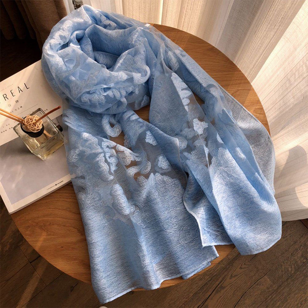 AUzzO~ Seidenschal Bedruckter Elegante Light Coloured Sun Protection SilkScarf, 180cm*70cm Blau