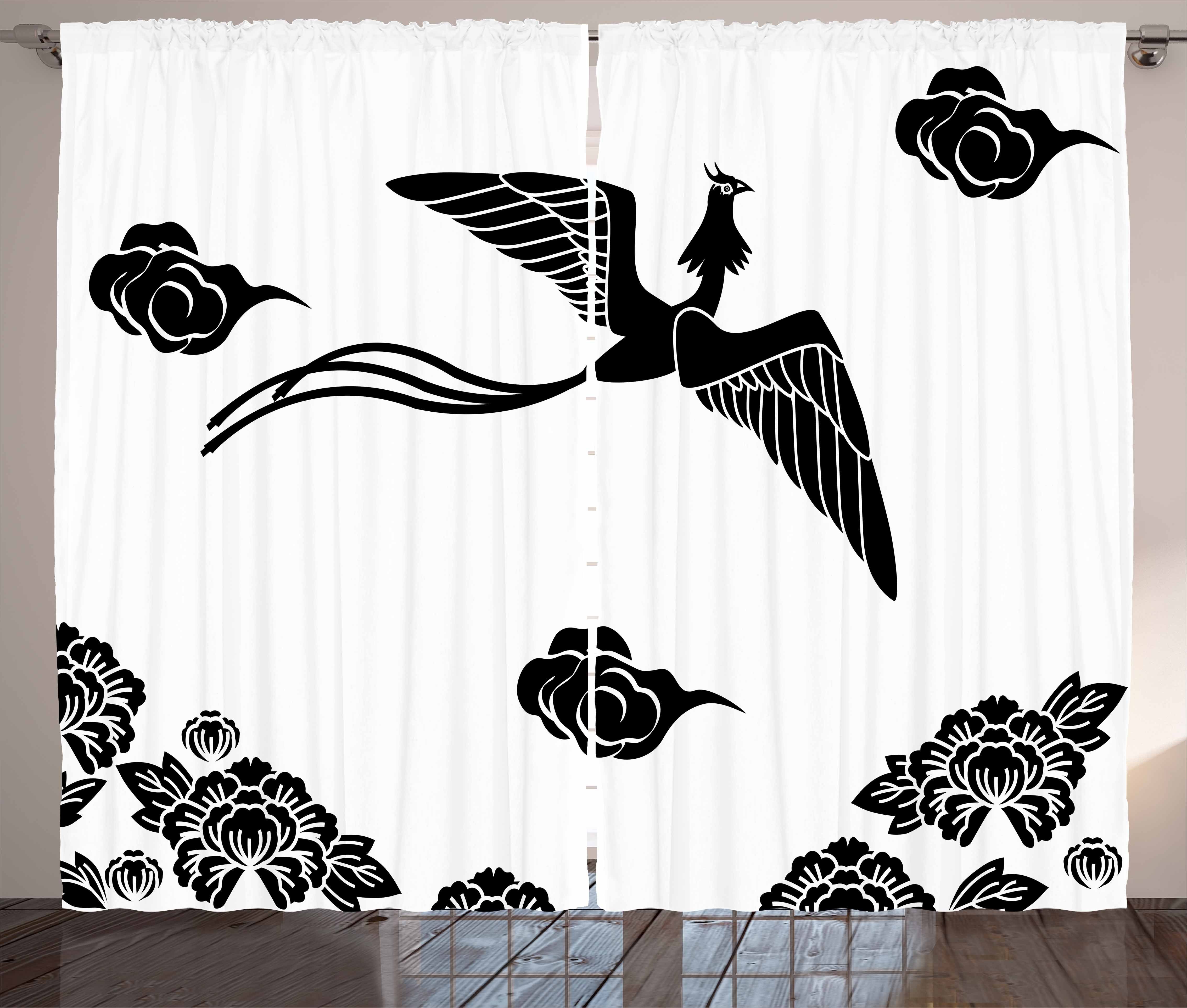 Vorhang und Haken, Kräuselband Schlafzimmer Schlaufen Abstrakt mit Vogel Abakuhaus, Phönix Mythologische Gardine