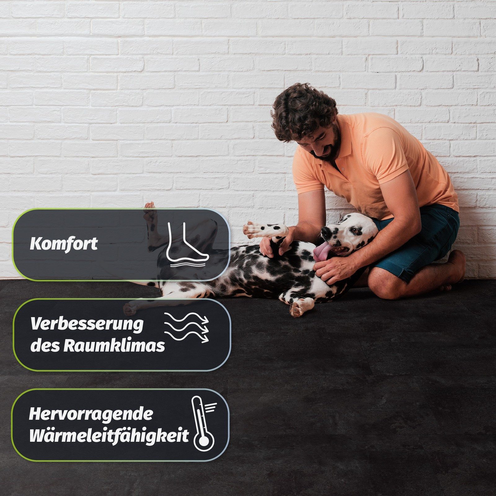 HORI Vinylboden HORI Klebe-Vinylboden, Boden für Wohnräume Fliesenformat, Rigid SPC, Münster, XXL Bodenbelag, Paket, 16 Stück pro Paket, Leicht zu installieren, geräuschdämpfend und feuchtigkeitsbeständig.