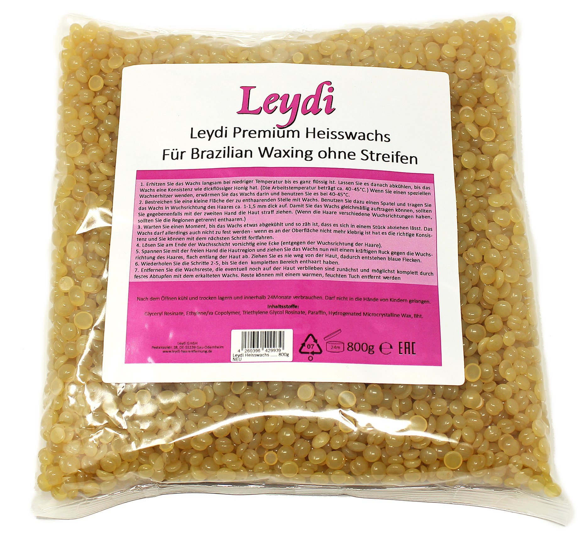 Leydi Enthaarungswachs Leydi Heisswachs Heisswax Perlen 800g, Filmwax, besonder elastisch, sehr ergiebig
