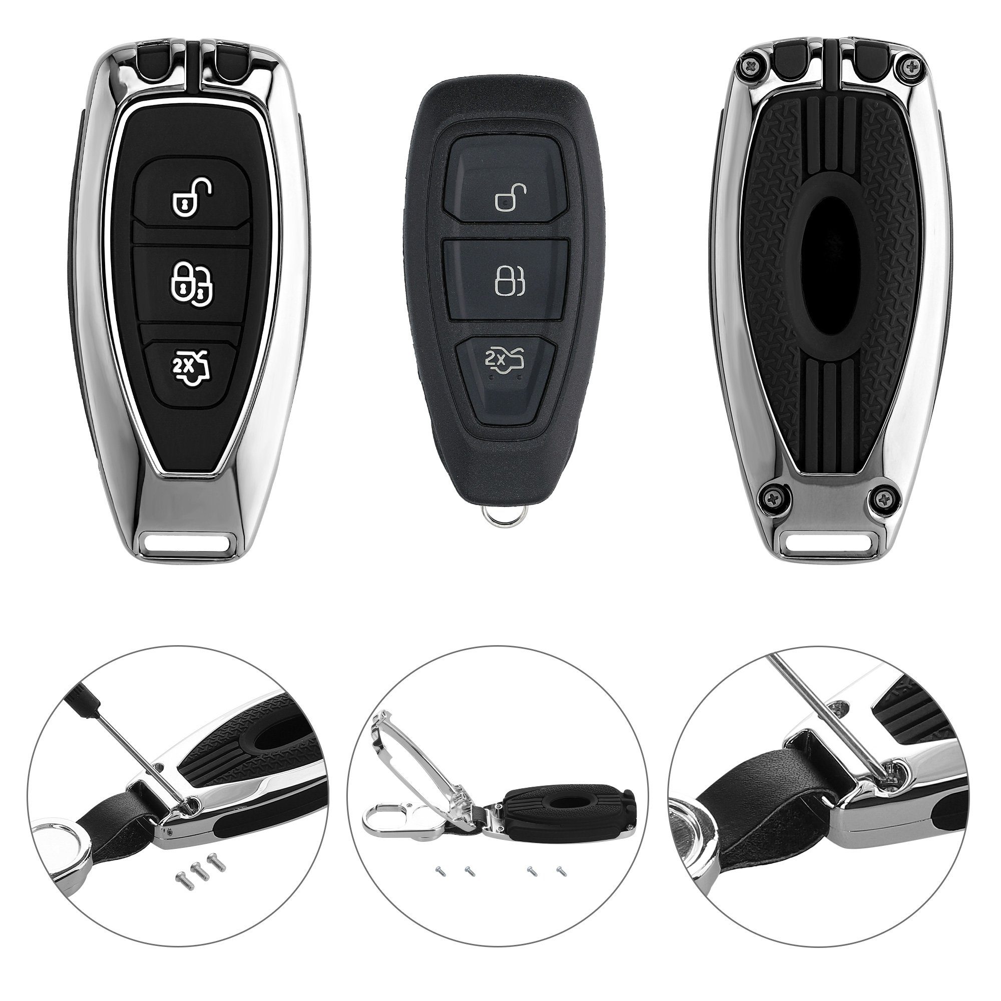 kwmobile Schlüsseltasche Autoschlüssel Hülle für Ford 3-Tasten  Autoschlüssel Keyless Go, Hardcover Metall Schutzhülle