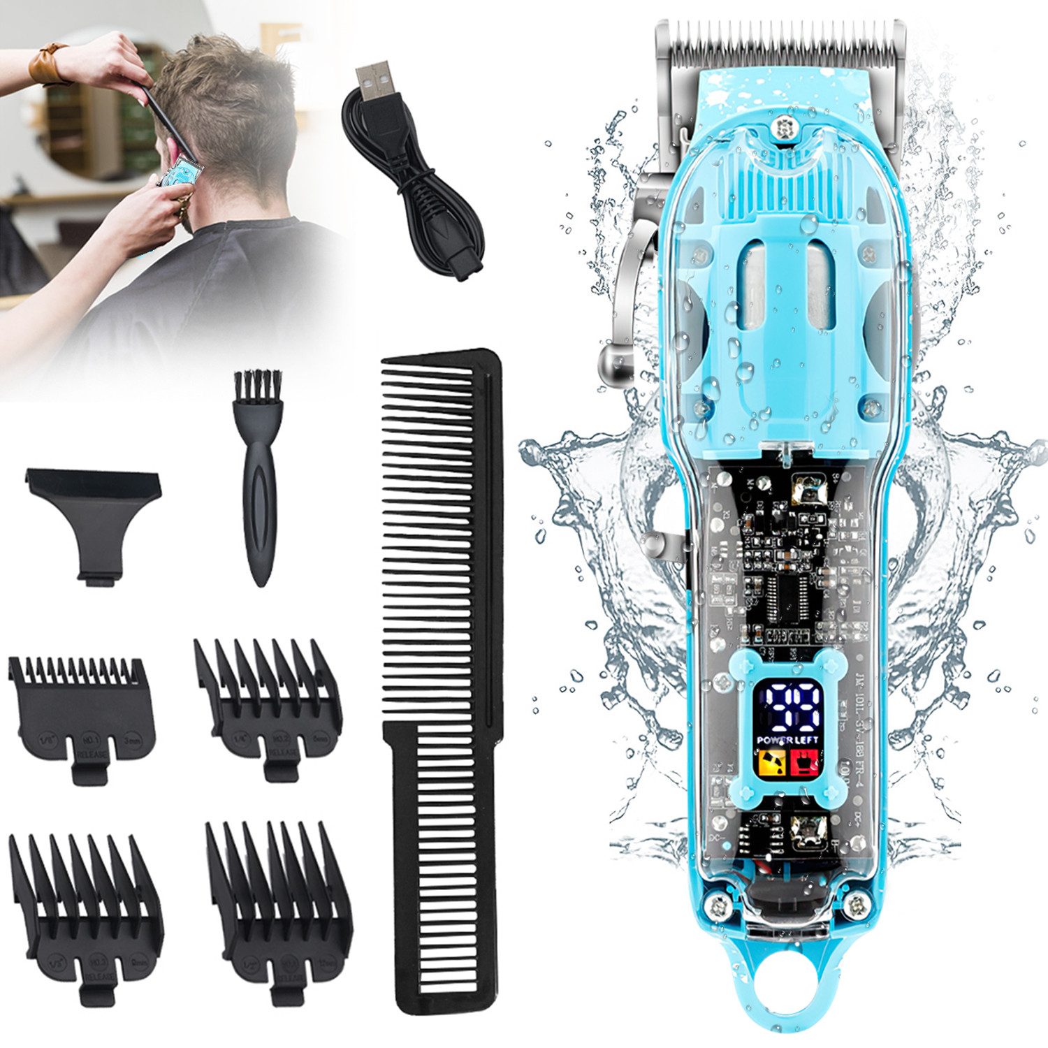 ZEUOPQ Haarschneider Haarschneidemaschine Barttrimmer profi Barber Rasierer blau, Haarschneideset einstellbar Edelstahlklinge Barthaar Kopfhaar Friseure