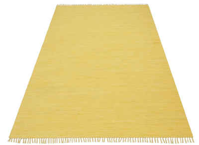 Teppich Handweb Uni, Home affaire, rechteckig, Höhe: 5 mm, Wendeteppich, reine Baumwolle, handgewebt, Uni-Farben, mit Fransen