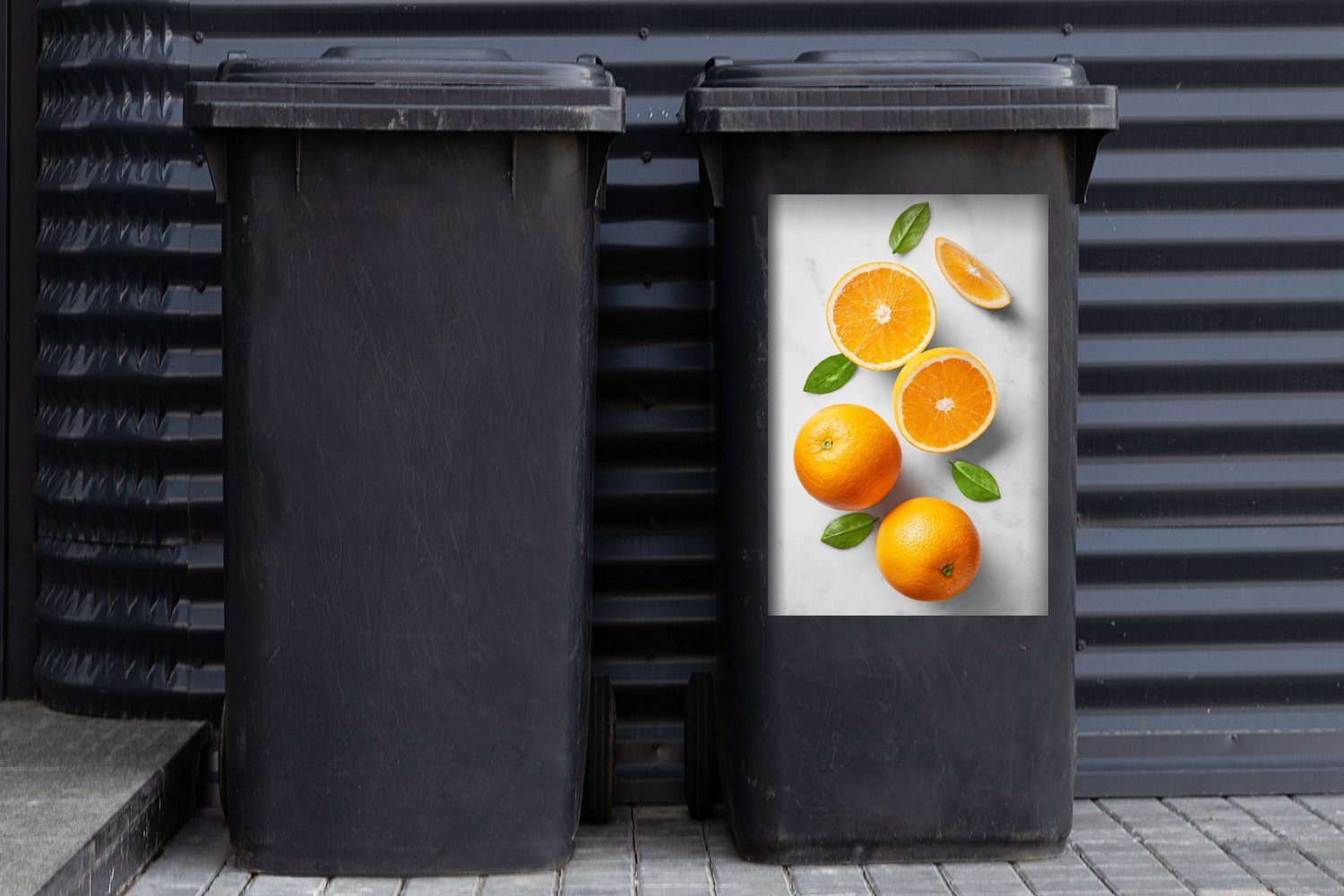 St), MuchoWow Mülleimer-aufkleber, Obst Container, - Mülltonne, Orange Wandsticker (1 Abfalbehälter Sticker, - Marmor