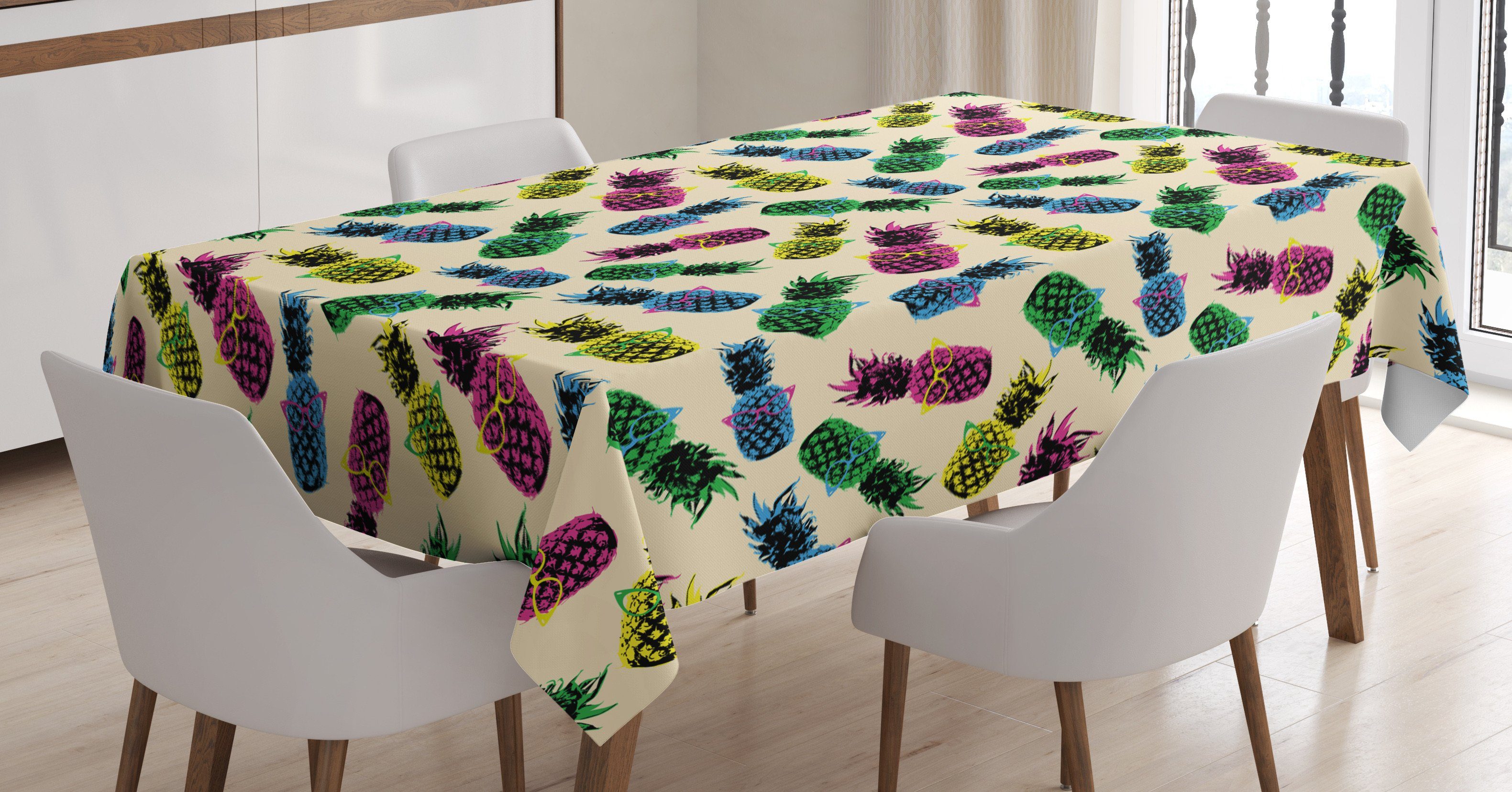 Vibrant Indie Tischdecke Klare Für geeignet Abakuhaus Außen Farben, Bereich Farbfest den 80er Ananas Waschbar