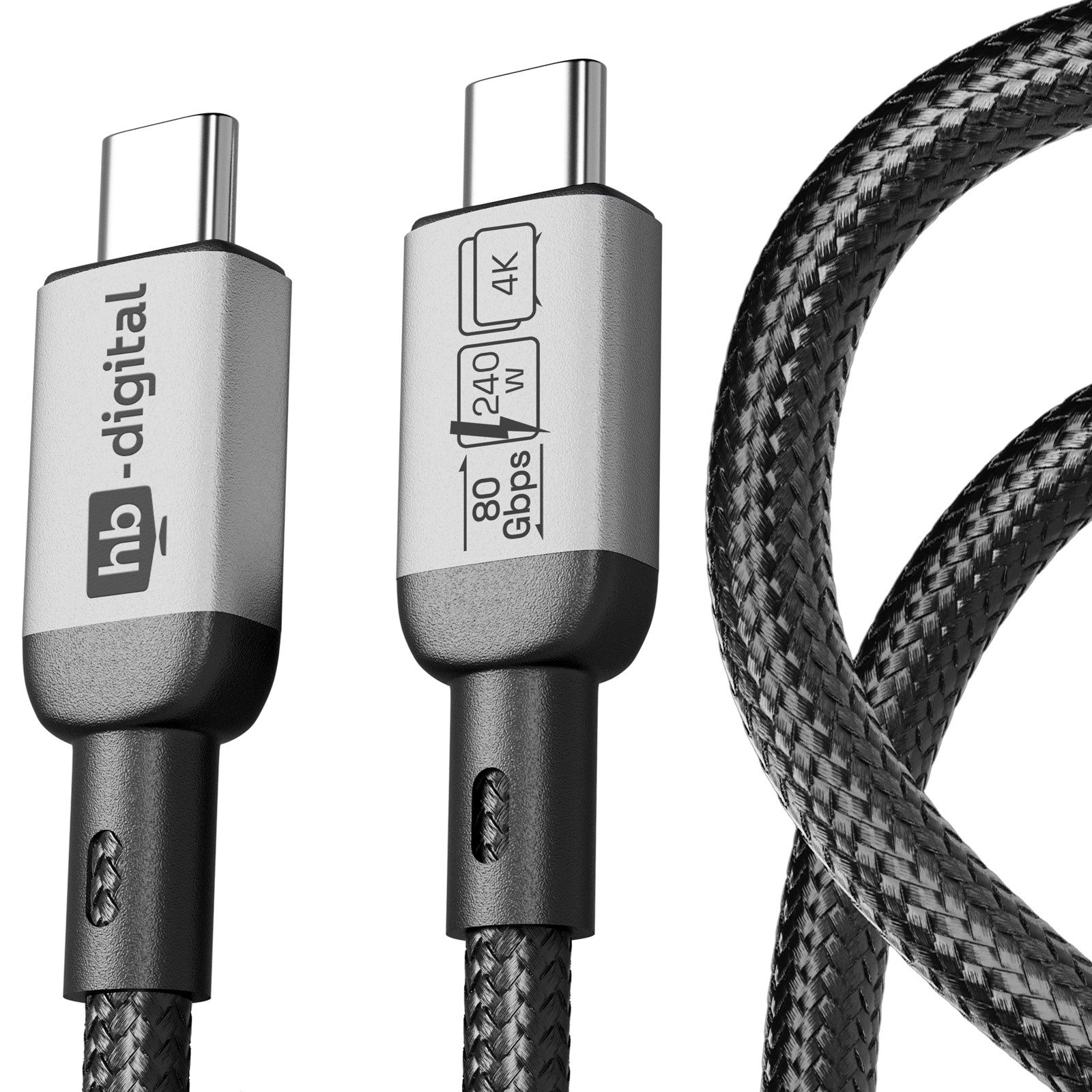 HB-DIGITAL hb-digital USB-C auf USB-C Kabel 240W 80Gbps USB-4 USB-Kabel, Leistungsstarkes Laden mit bis zu 240 W Power Delivery (48 V/5 A)