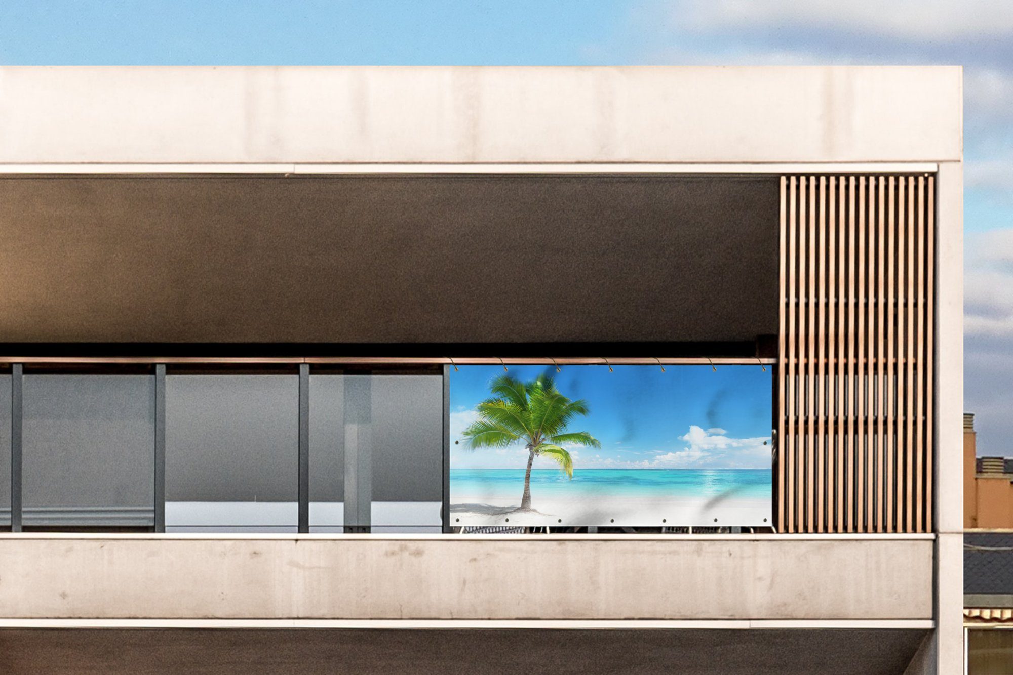 Thumbnail - MuchoWow Balkonsichtschutz Palme - Strand - Meer - Sommer (1-St) Balkon Sichtschutz 90x200, Windschutz für Zaun PVC, 200...