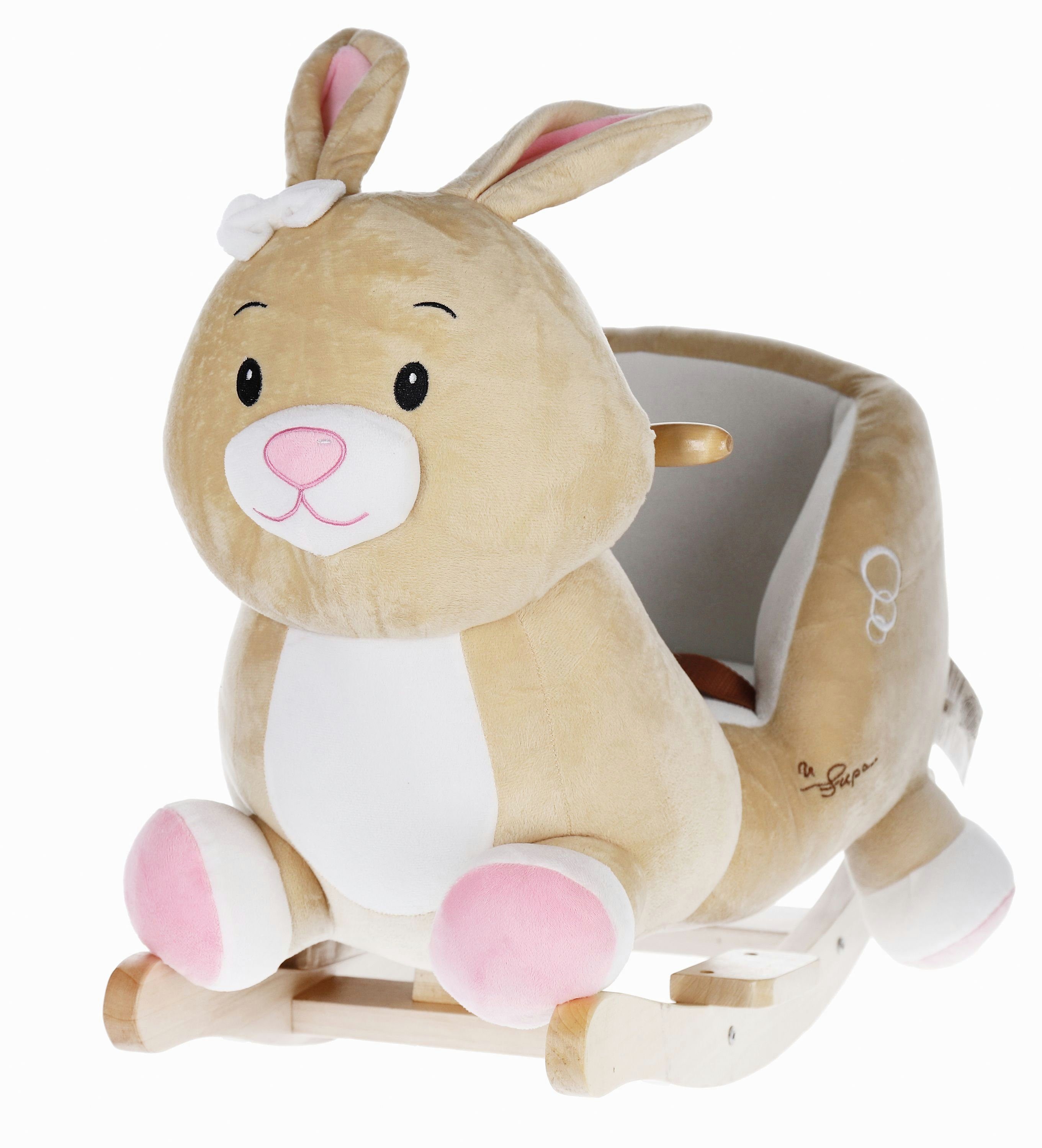 BIECO Schaukelpferd Bieco Plüsch Schaukeltier Hase Hopsi, 60 cm Kinder Schaukelstuhl mit Sicherheitsgurt Baby Schaukel Schaukel Kleinkind Schaukeltier Baby Baby Schaukelwippe ab 9 Monate Schaukelpferd Holz