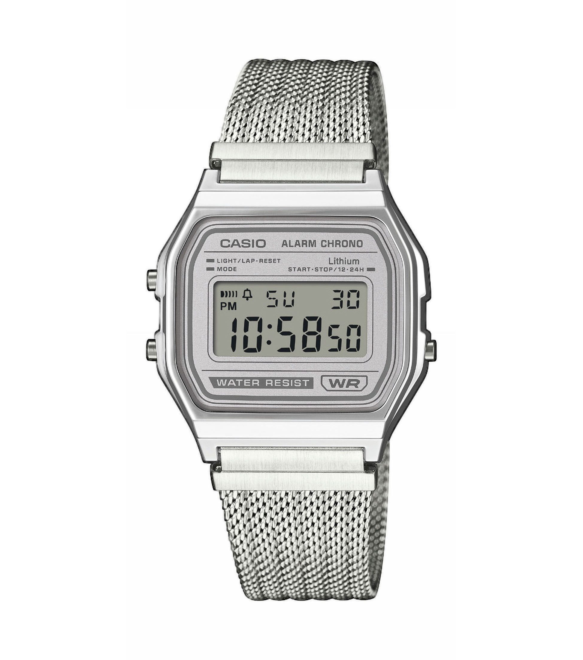 CASIO VINTAGE Chronograph A158WEM-7EF, Quarzuhr, Armbanduhr, Damenuhr, Herrenuhr, Edelstahlarmband, digital