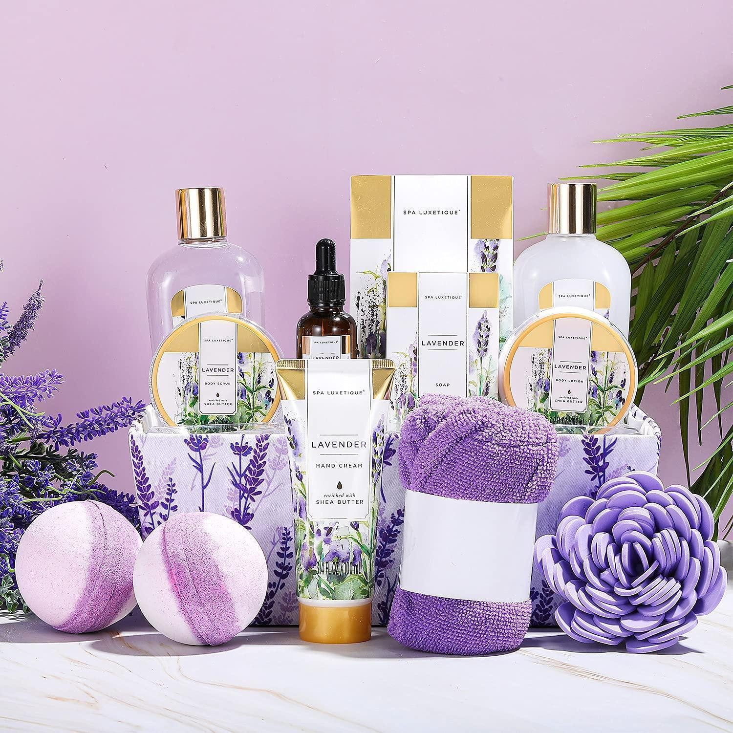 LuxusKollektion Pflege-Geschenkset Geschenkset Lavendelduft Badesalz Badebomben Handcreme Duschgel
