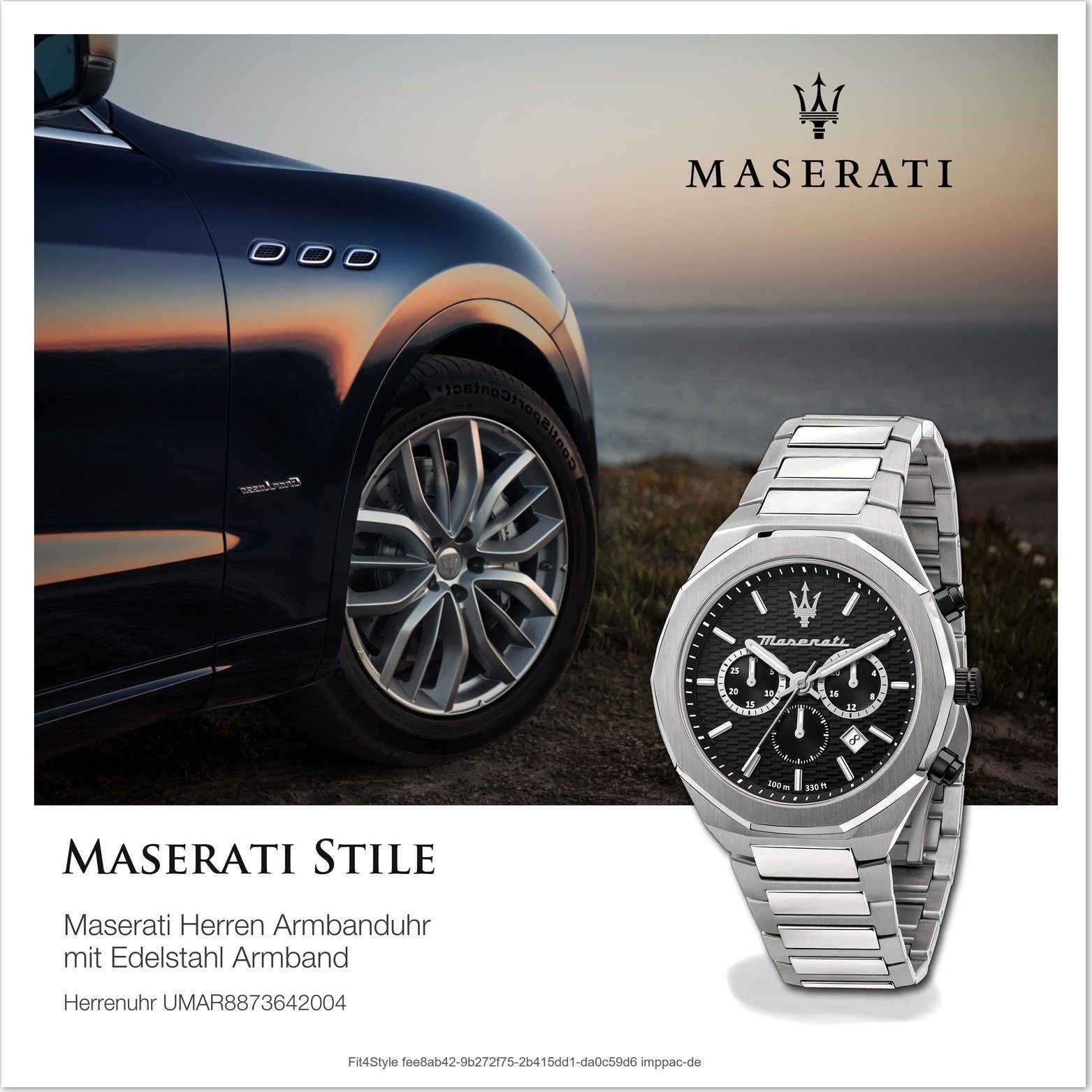 schwarz (ca. Edelstahlarmband, Herrenuhr Maserati Edelstahl Gehäuse, Chronograph groß MASERATI 45mm) Armband-Uhr, rundes