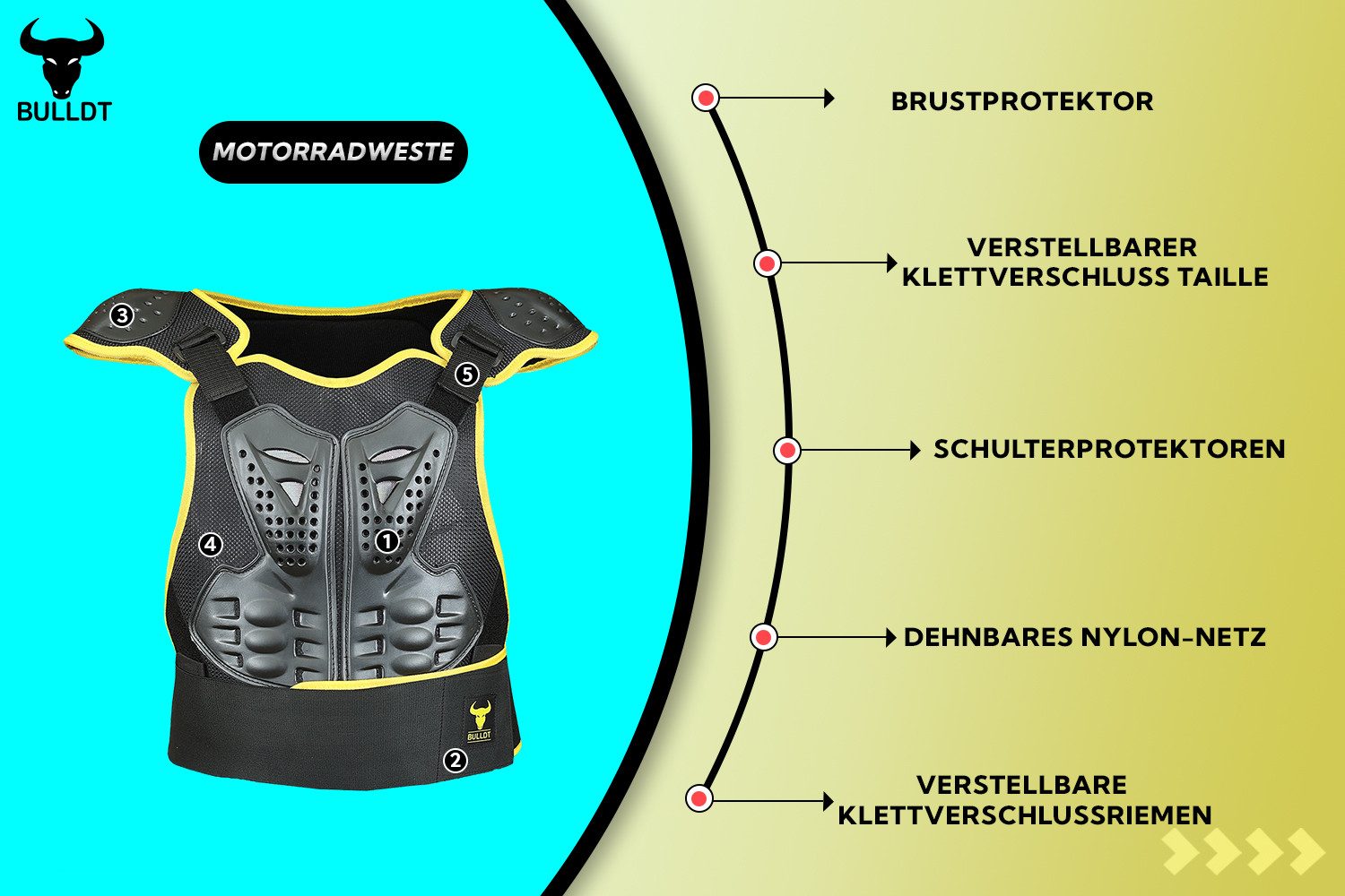 BULLDT Protektorenweste BLD508 Weste, Protektorenweste Motorrad protektoren safety Oberkörperprotektor
