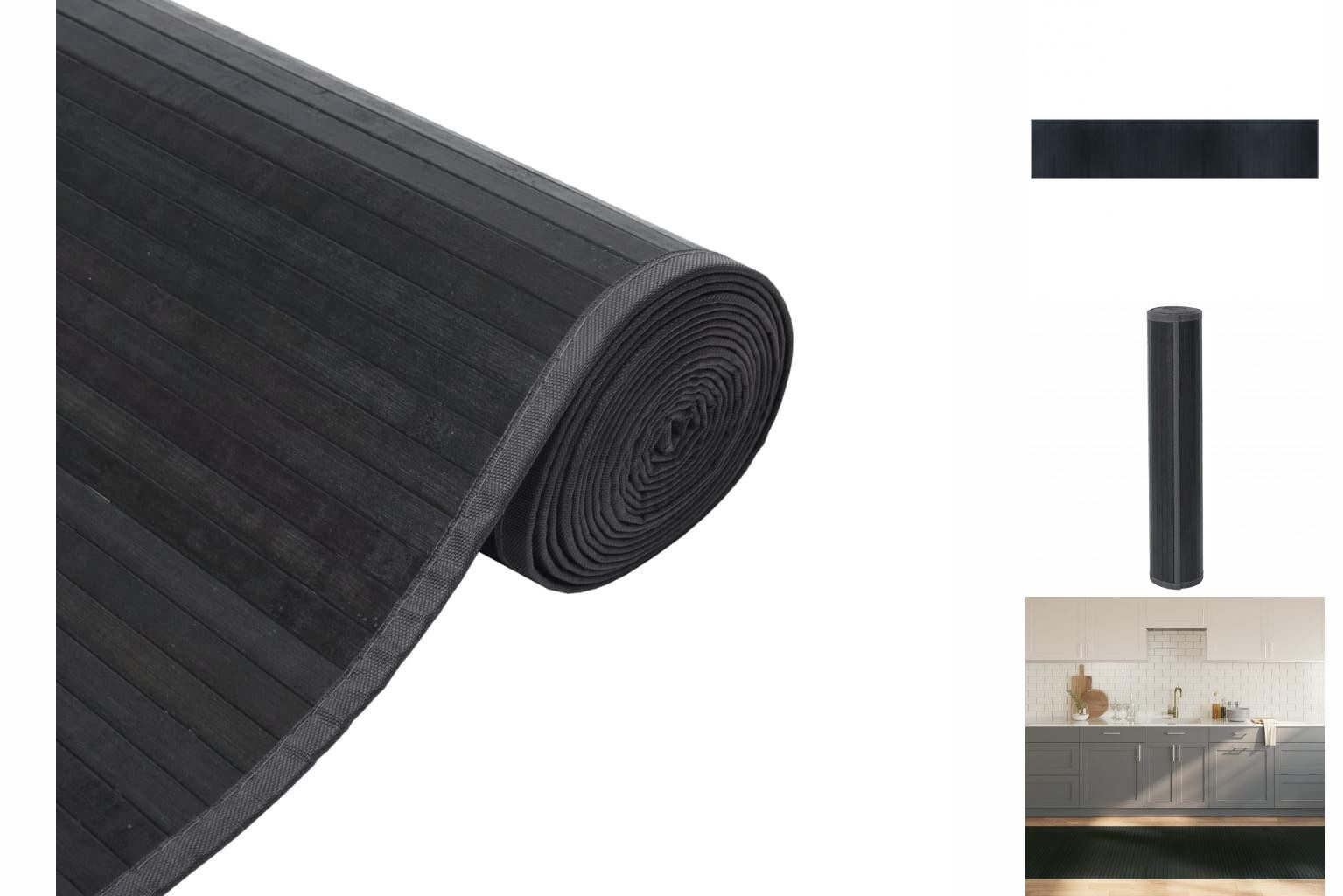 Teppich Teppich Rechteckig Grau 100x500 cm Bambus Holz Stoffeinfassung, vidaXL, Höhe: 0 mm