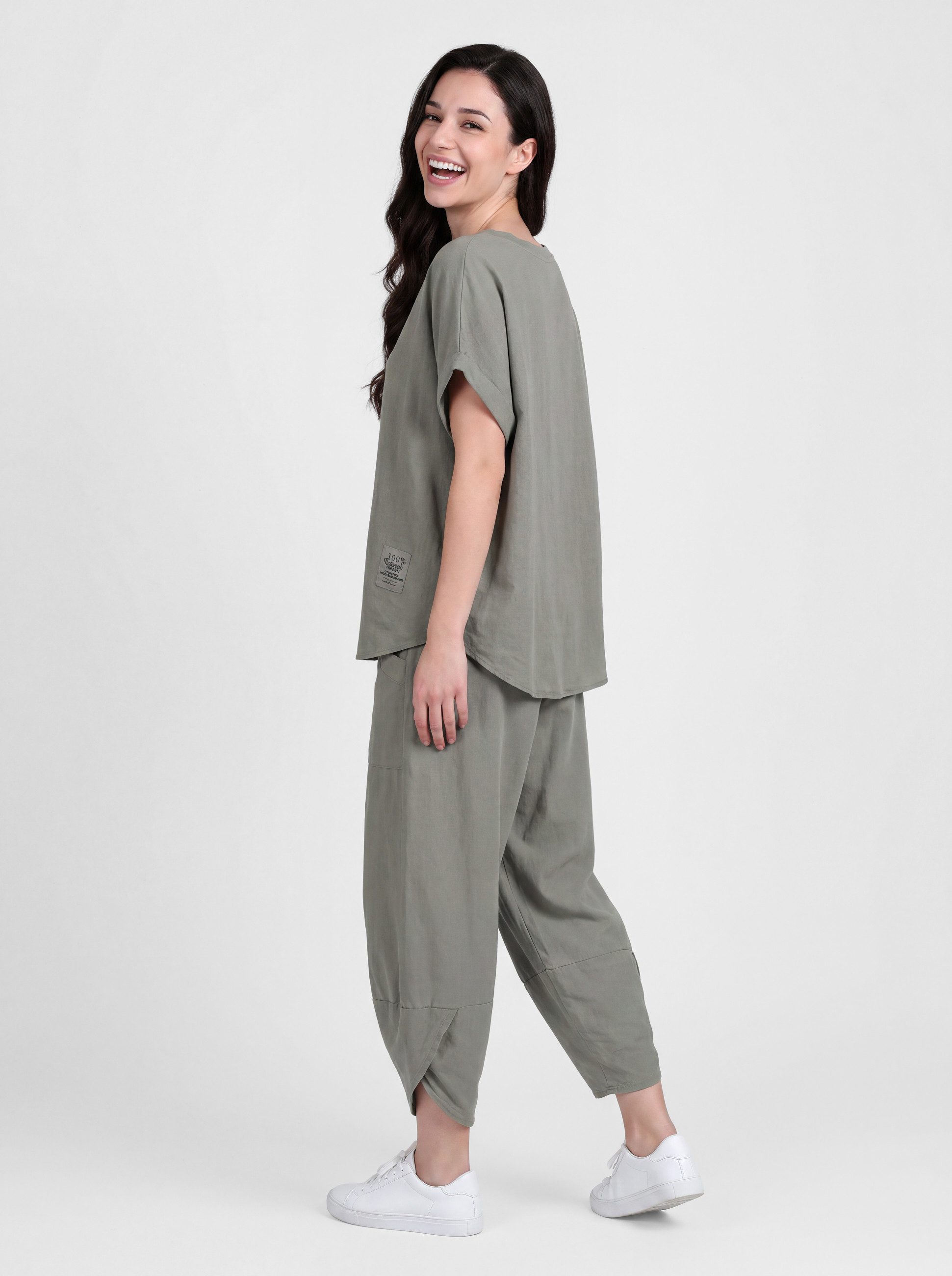 PEKIVESSA Jogginganzug Oversized Kurzarm Sweatanzug Set mit 7/8-Hose (2-tlg), Sweatshirt & Sweatpants 2-tlg.