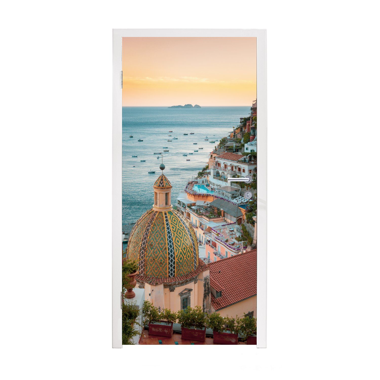 MuchoWow Türtapete Italien - Positano - Meer, Matt, bedruckt, (1 St), Fototapete für Tür, Türaufkleber, 75x205 cm