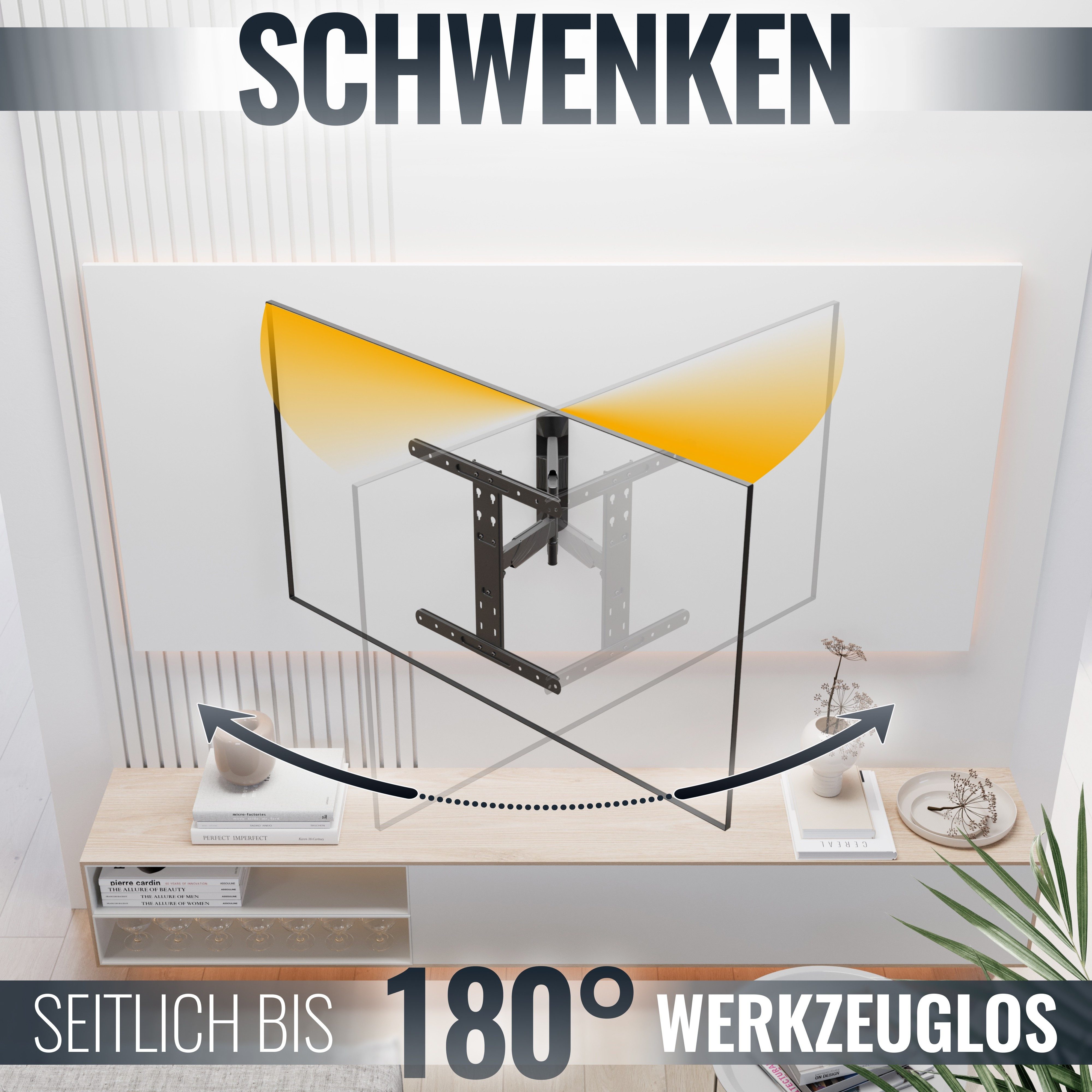 RICOO TV-Wandhalterung Neigbarer schwenkbarer Wandhalter für Fernseher TV S5644, (bis 55 Zoll, VESA bis 400x400, 1-tlg., 35 kg Belastbarkeit, von 94-140 cm (37"-55) Bildschirm-Diagonale, bis 180° schwenkbar, +15/-5° neigbar ausziehbar Halter)