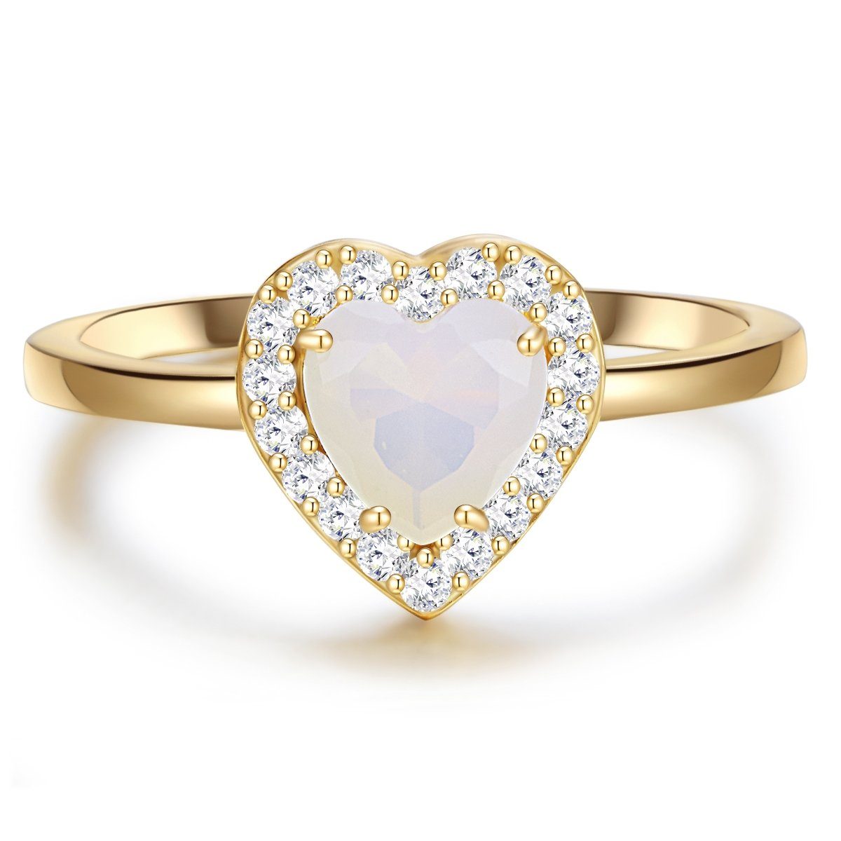 Glanzstücke München Silberring Herz gelbgold, Ring Sterling Silber gelbgold Mondstein (synth) Zirkonia weiß