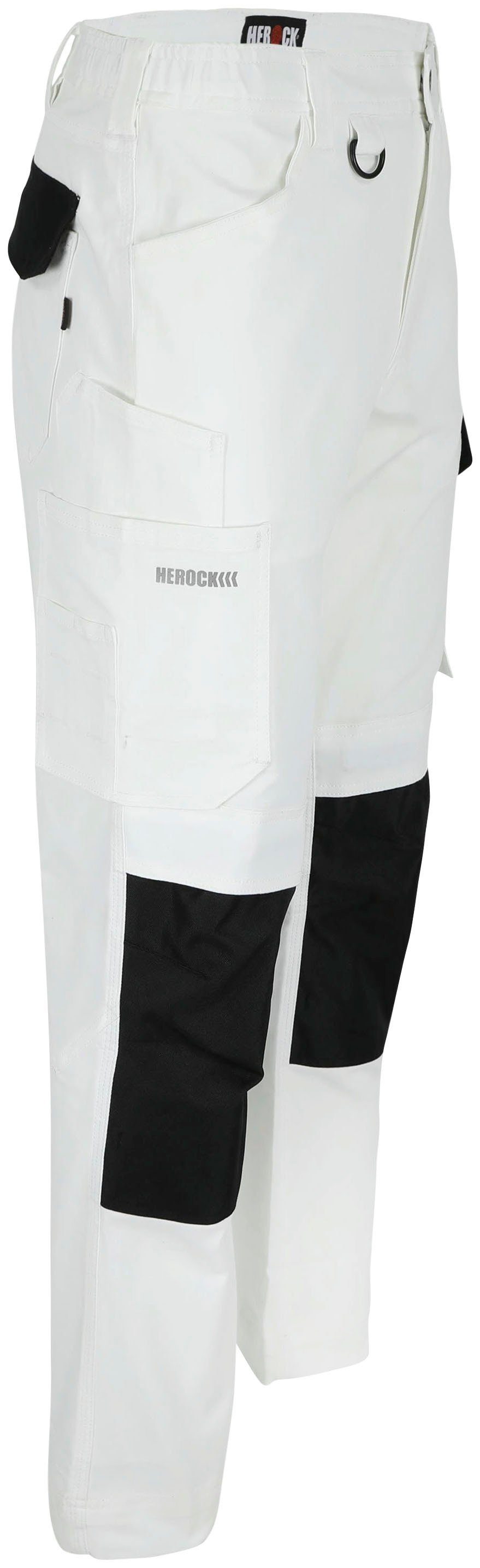 Herock Multi-Pocket, Passform, wasserabweisend Fit DERO 2-Wege-Stretch, Arbeitshose Weiβ/Schwarz Slim