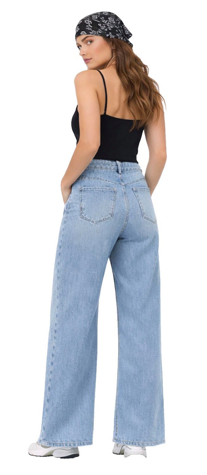 ONLY Bootcut-Jeans ONLMADISON Damen Jeans Wide Leg High Waist Hellblau Denim 15282975 verleiht jedem Outfit eine zeitgemäße, modische Note.