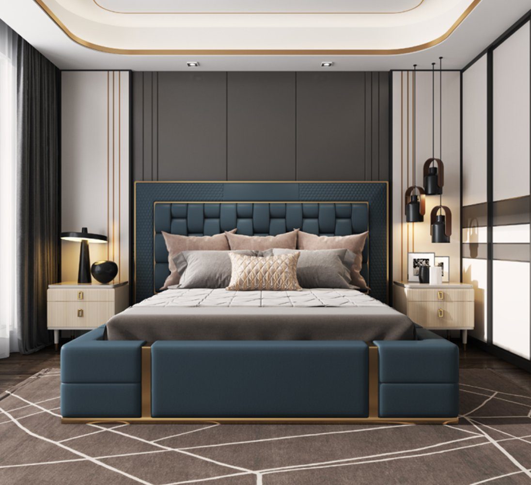 JVmoebel Bett Modern Betten Luxus Schlaf Zimmer Neu Bett Design Luxus Blau Doppelbet (Bett), Made In Europe