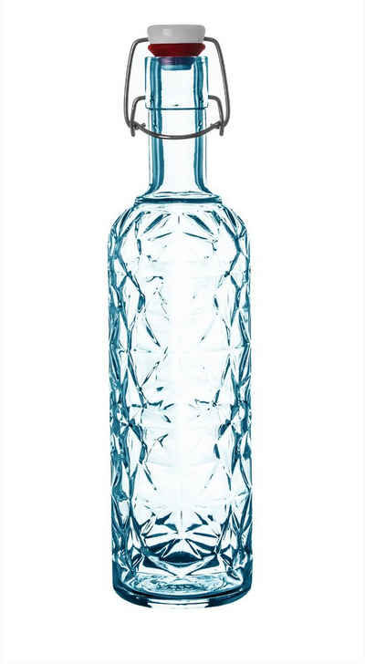 Bormioli Rocco Trinkflasche Bügelflasche blau 1 Liter 33 cm hoch − Glasflasche mit Bügelverschluss − Inkl. Gummidichtung & Metallbügelverschluss