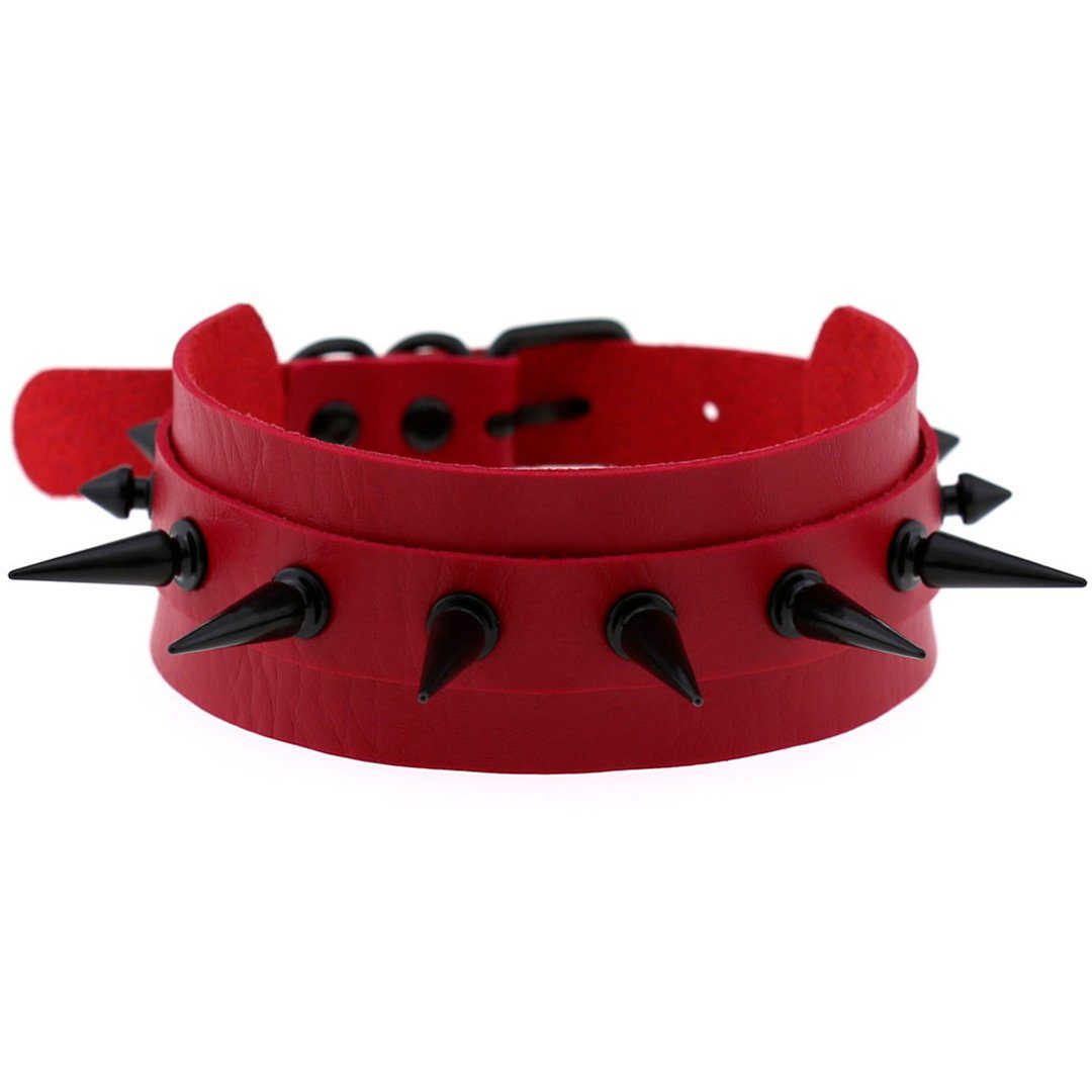 Sandritas Erotik-Halsband rot, schwarz mit - Nieten Halsband